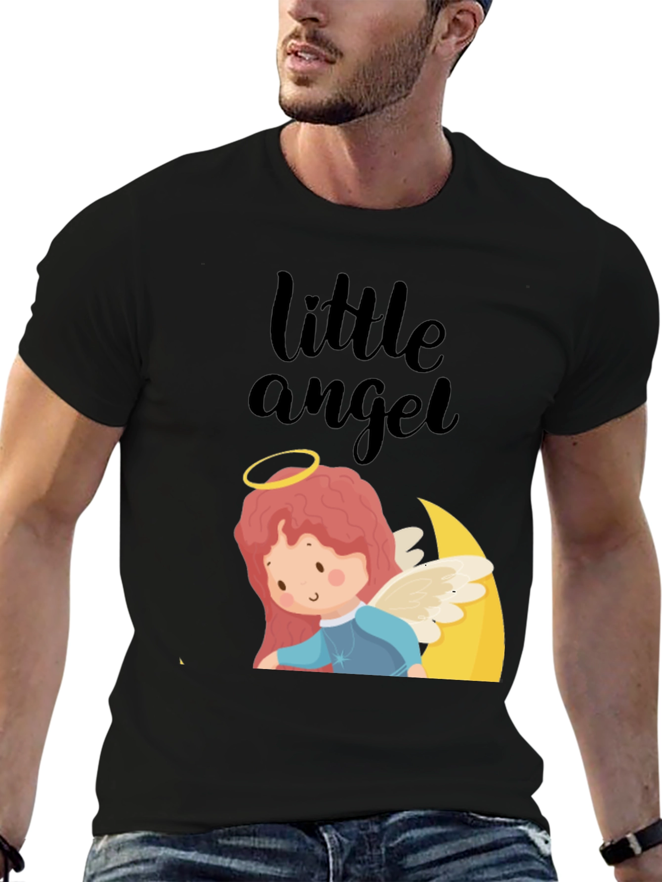 Cute Little Angel Graphic Tee - Black