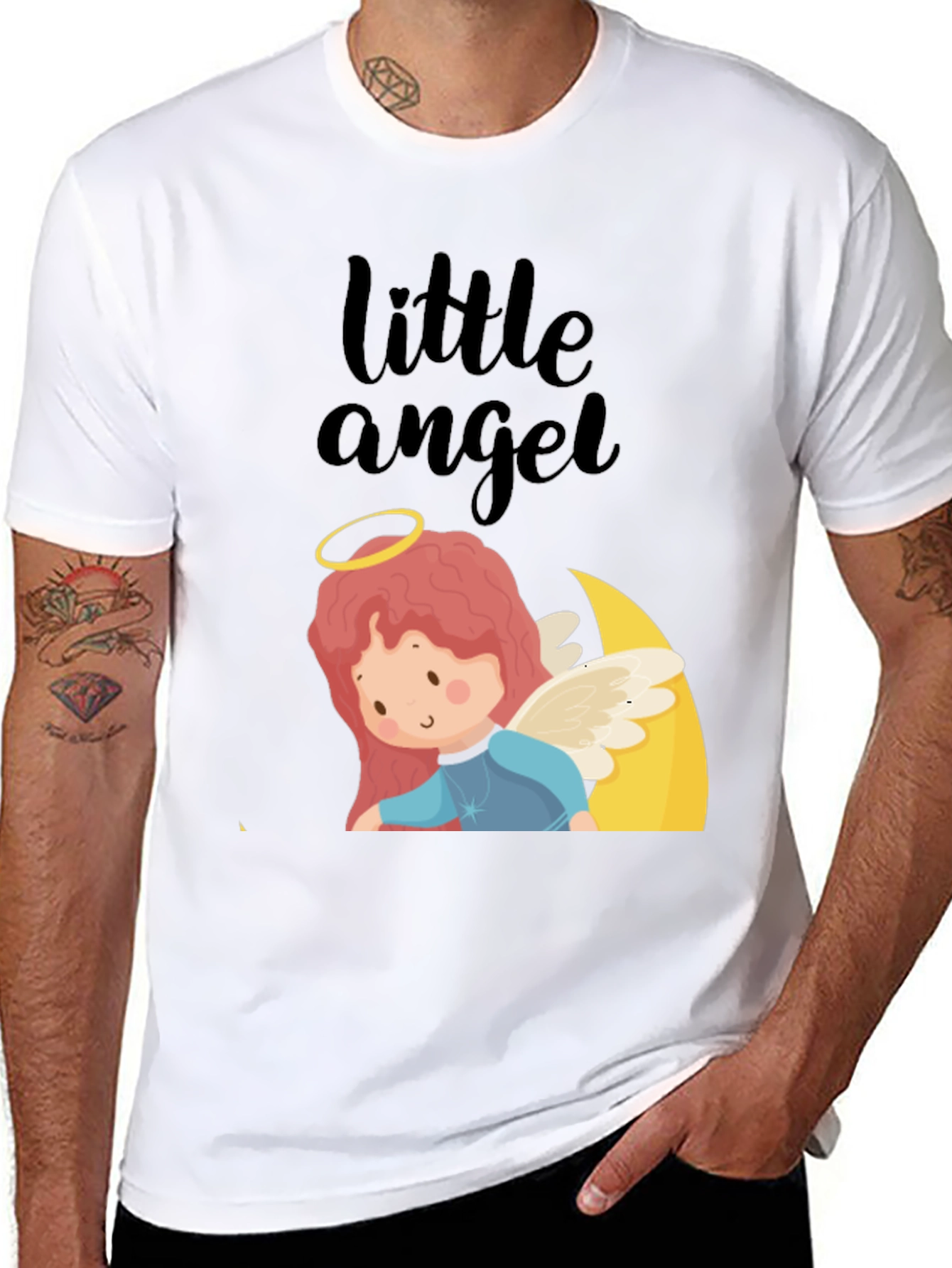 Cute Little Angel Graphic Tee - Black