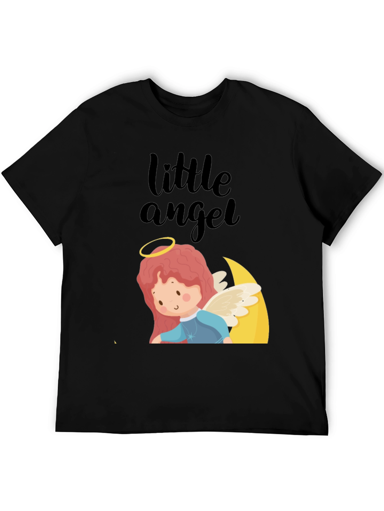 Cute Little Angel Graphic Tee - Black