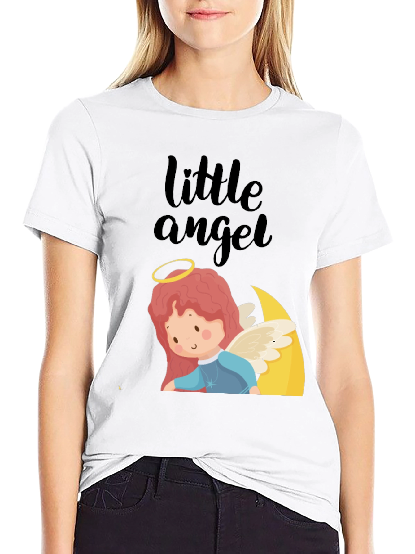 Cute Little Angel Graphic Tee - Black