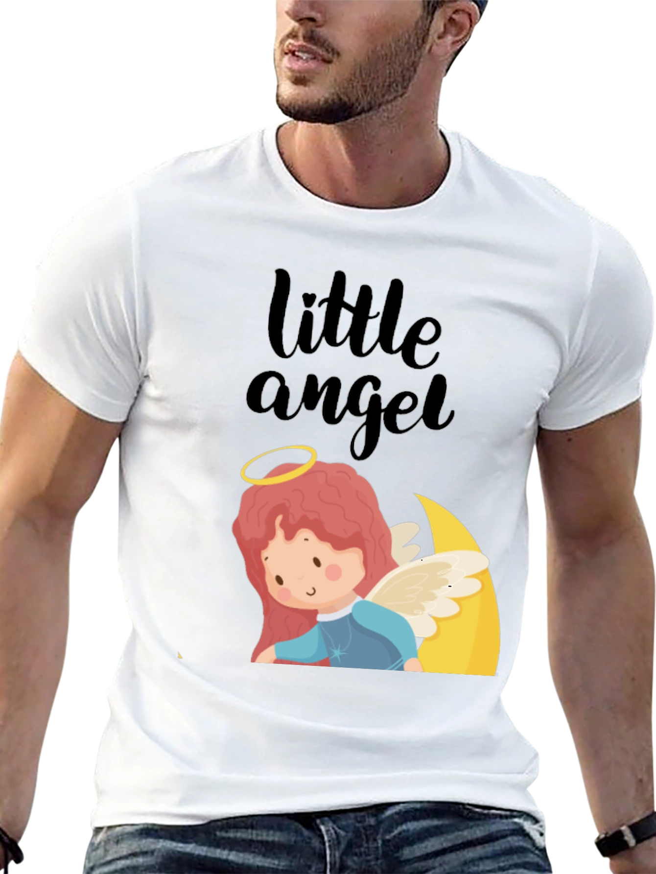Cute Little Angel Graphic Tee - Black