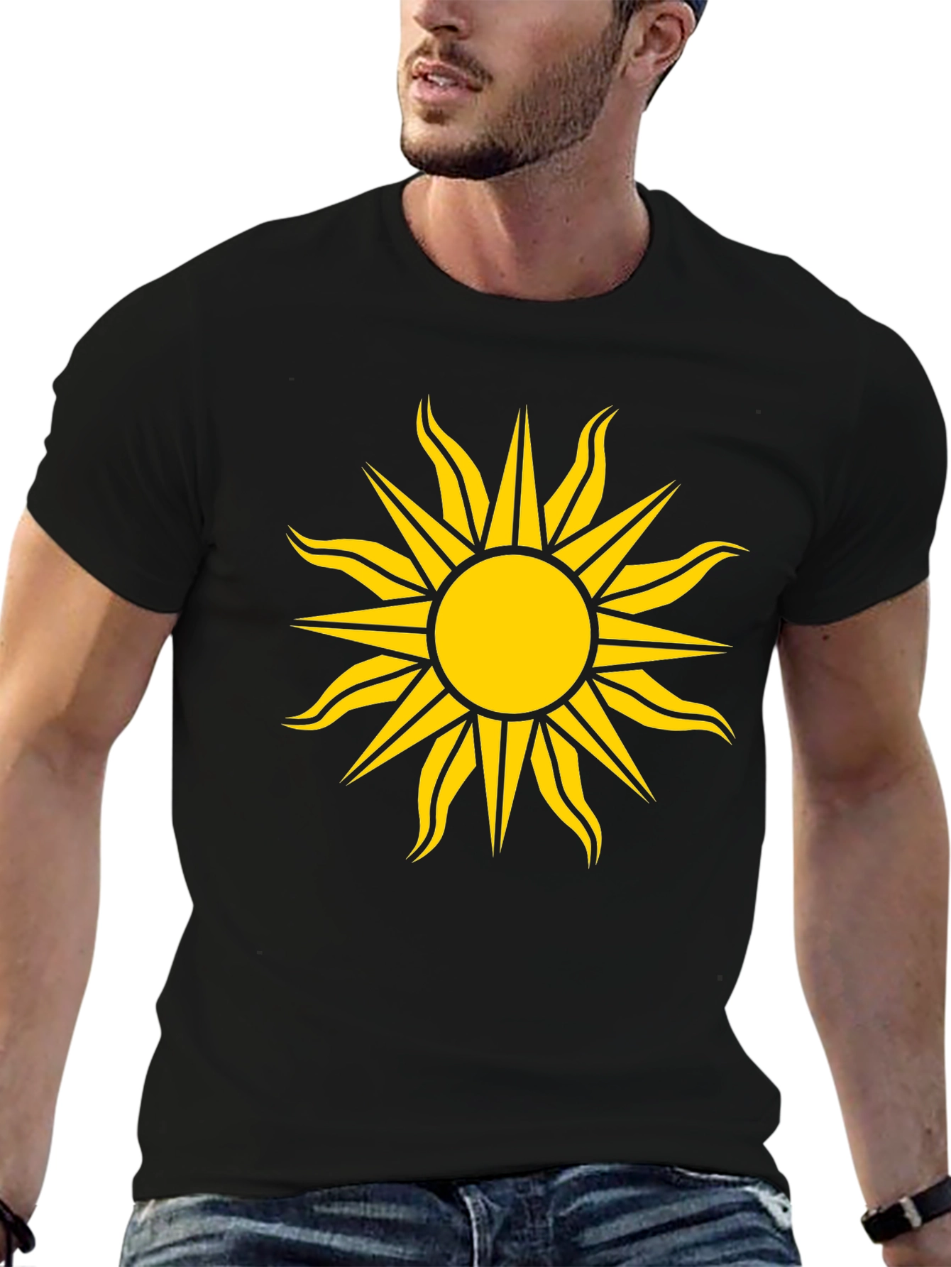 Black Tee with Bold Yellow Sun Design