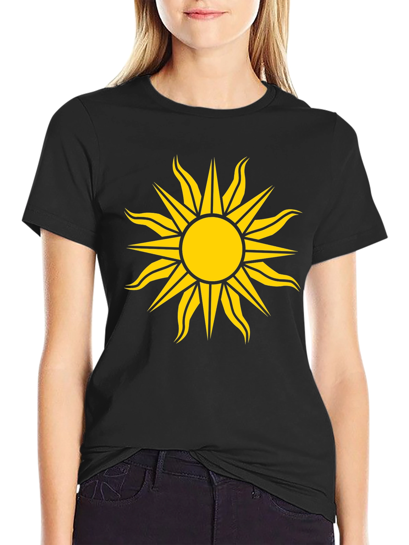 Black Tee with Bold Yellow Sun Design
