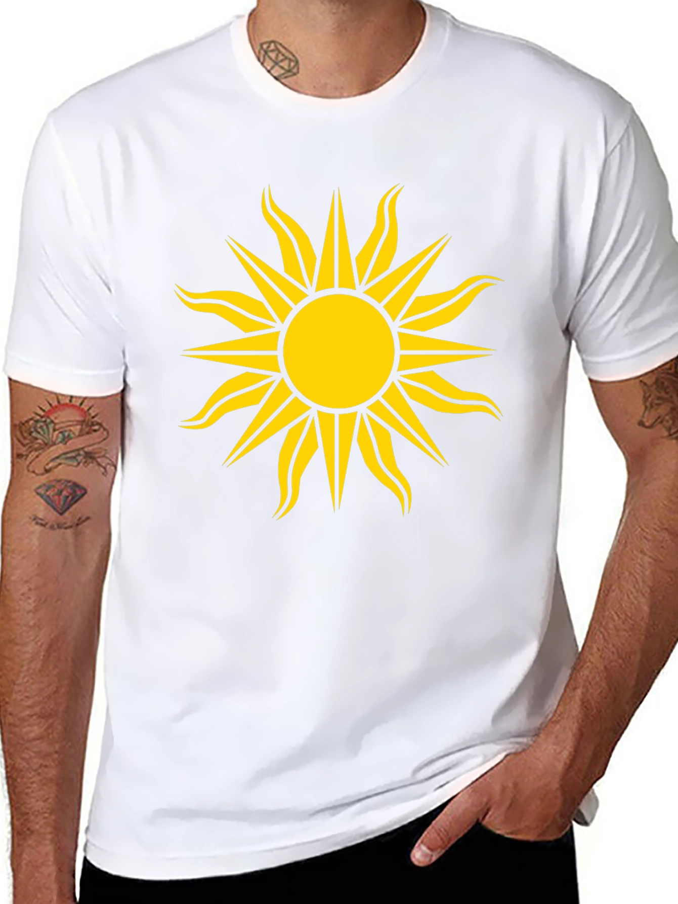 Black Tee with Bold Yellow Sun Design