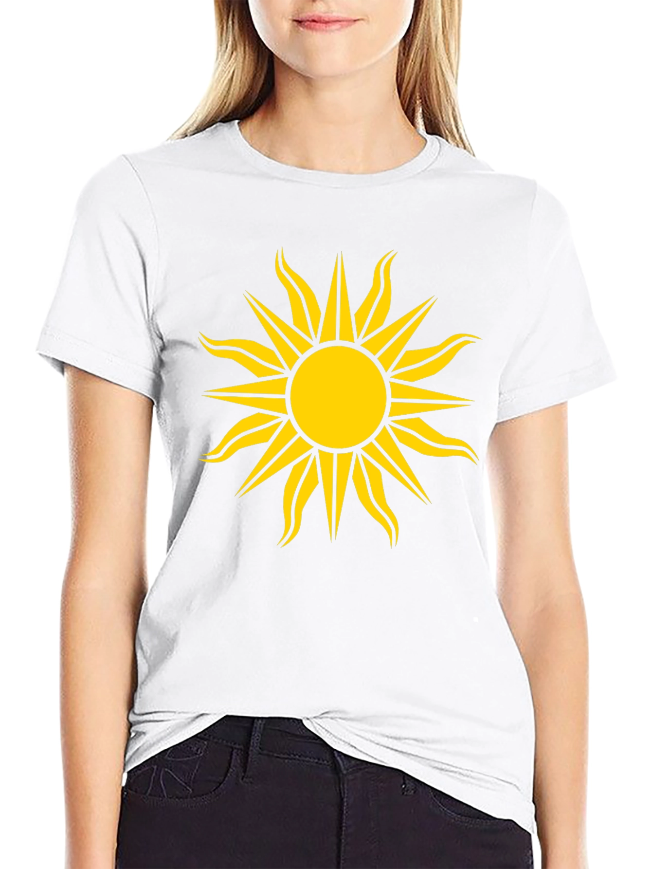 Black Tee with Bold Yellow Sun Design