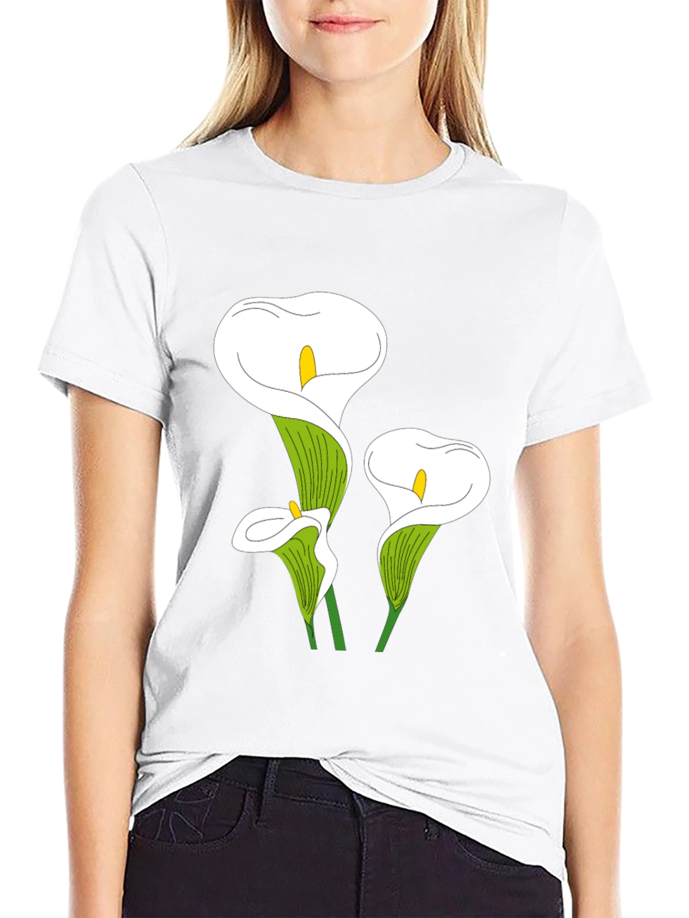 Calla Lily Graphic Tee - Black Casual T-Shirt