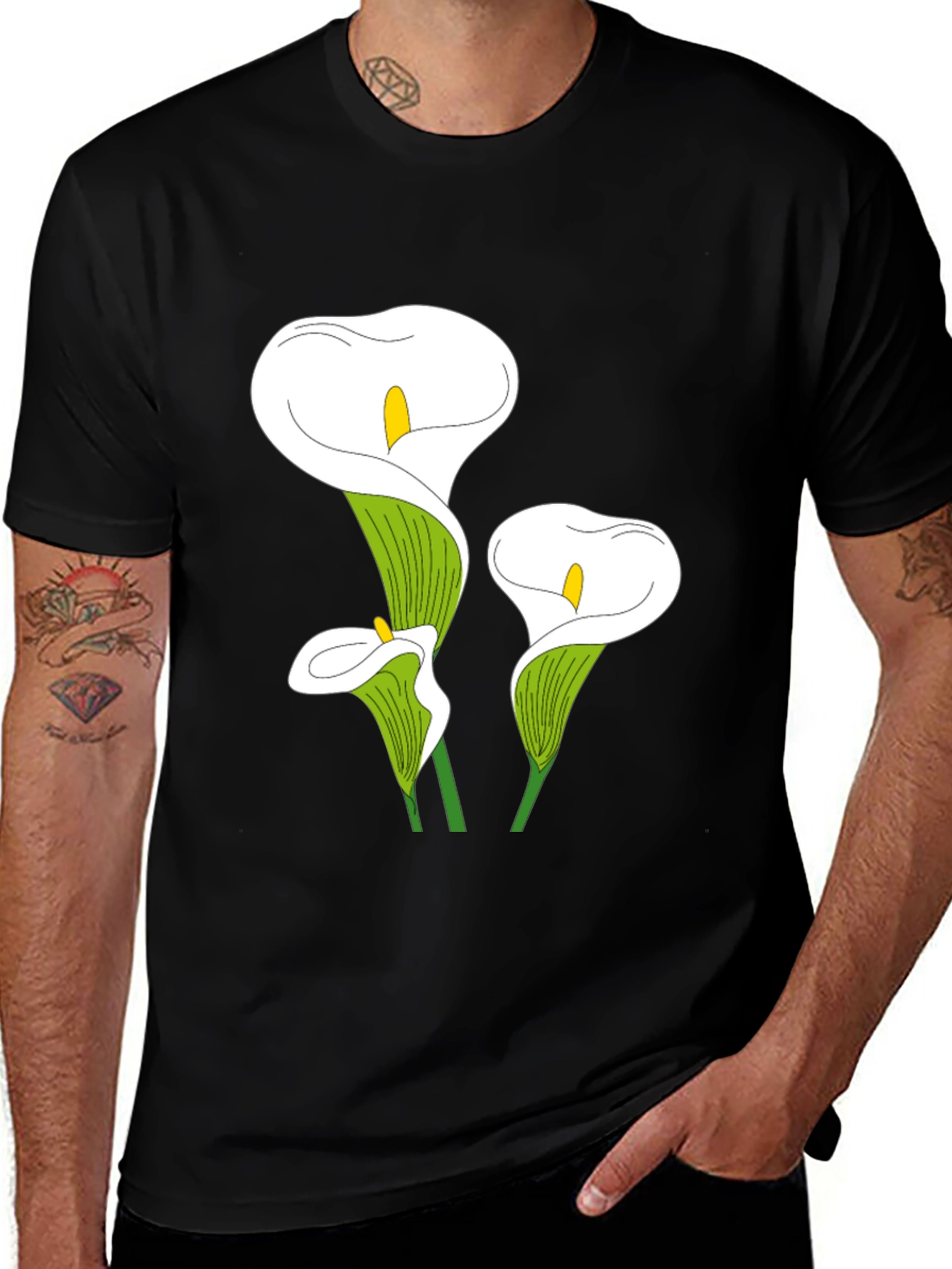 Calla Lily Graphic Tee - Black Casual T-Shirt