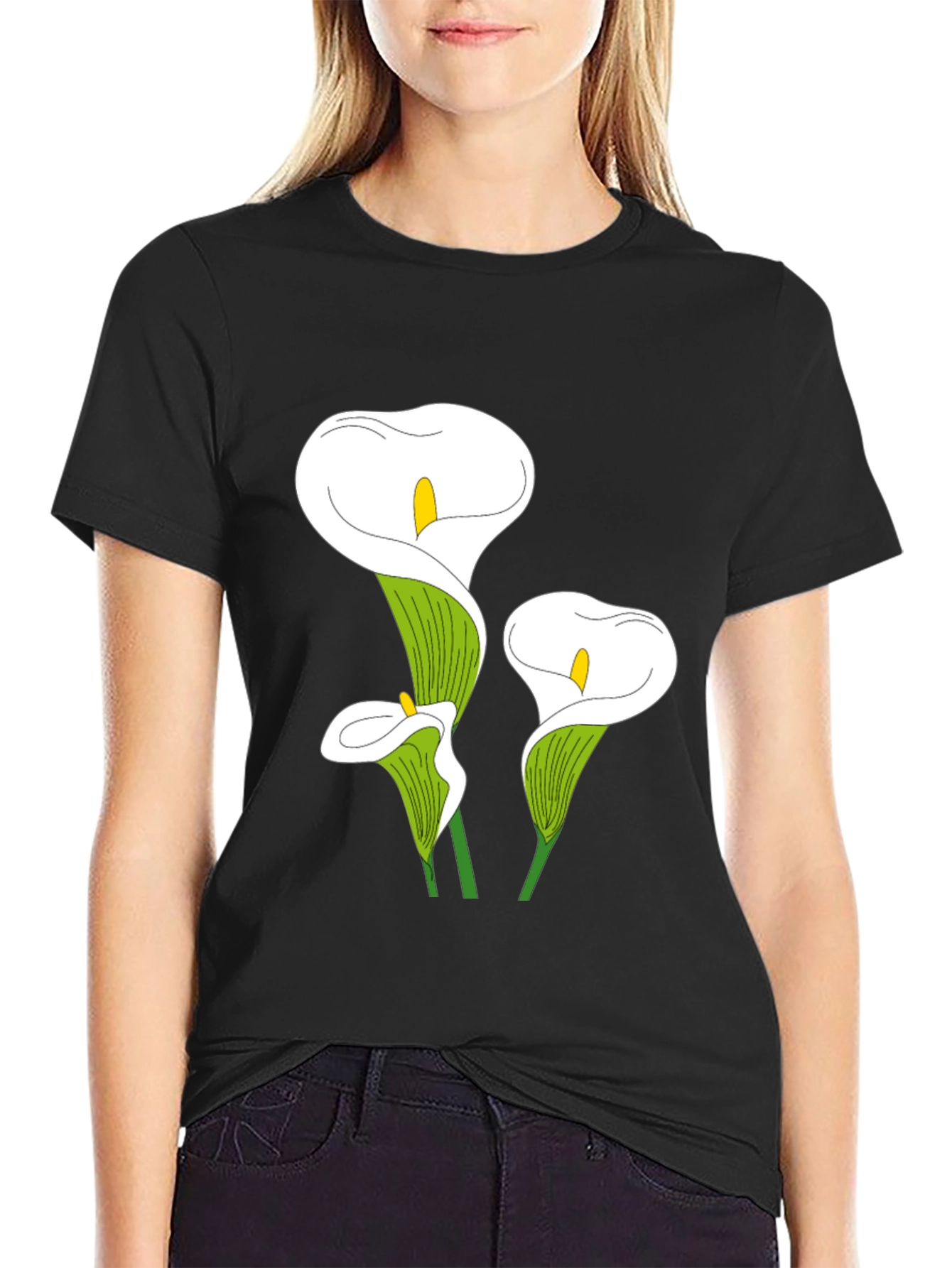 Calla Lily Graphic Tee - Black Casual T-Shirt