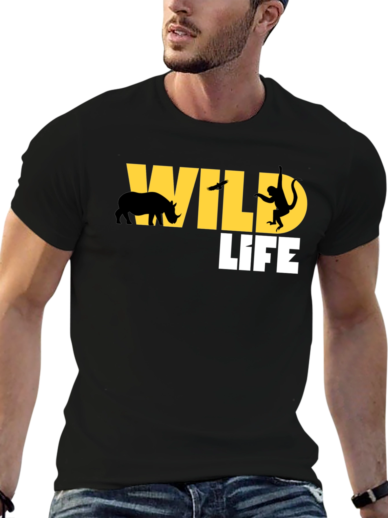 Wildlife Graphic Print Black T-Shirt