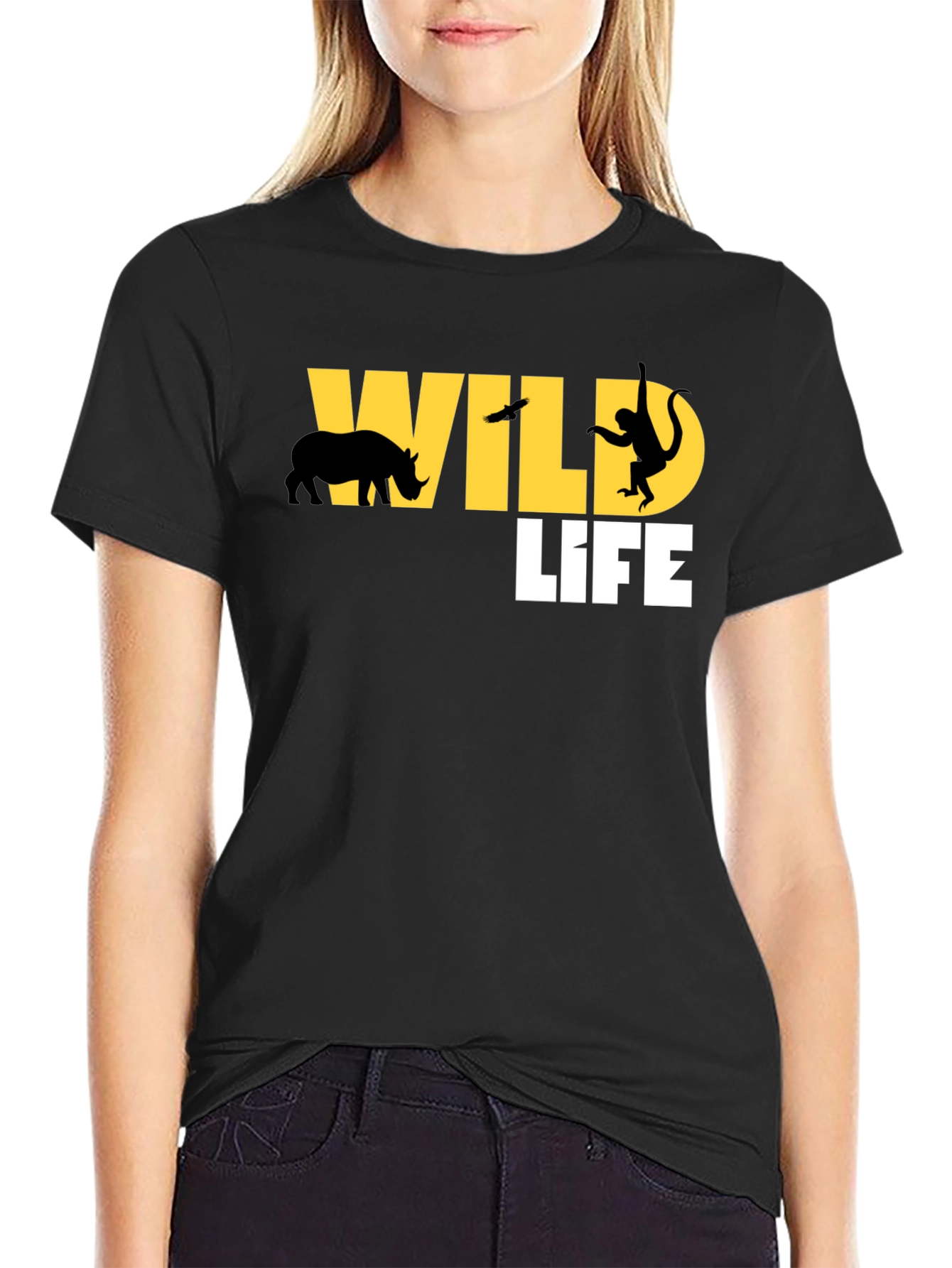 Wildlife Graphic Print Black T-Shirt