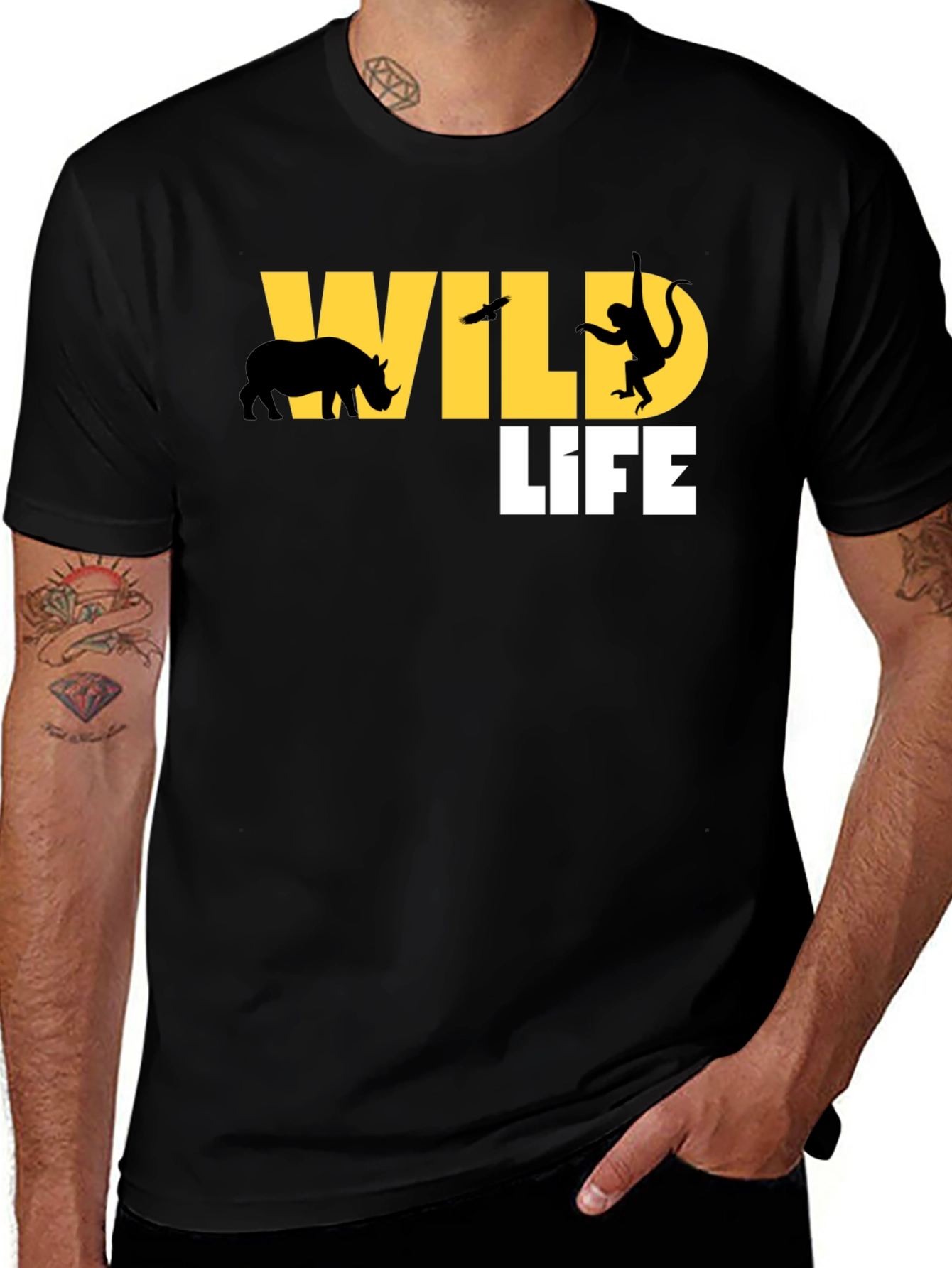 Wildlife Graphic Print Black T-Shirt