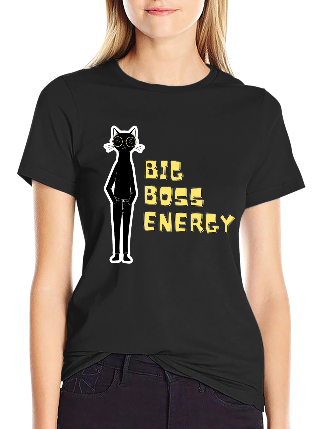 Big Boss Energy Cat Graphic Tee - Black