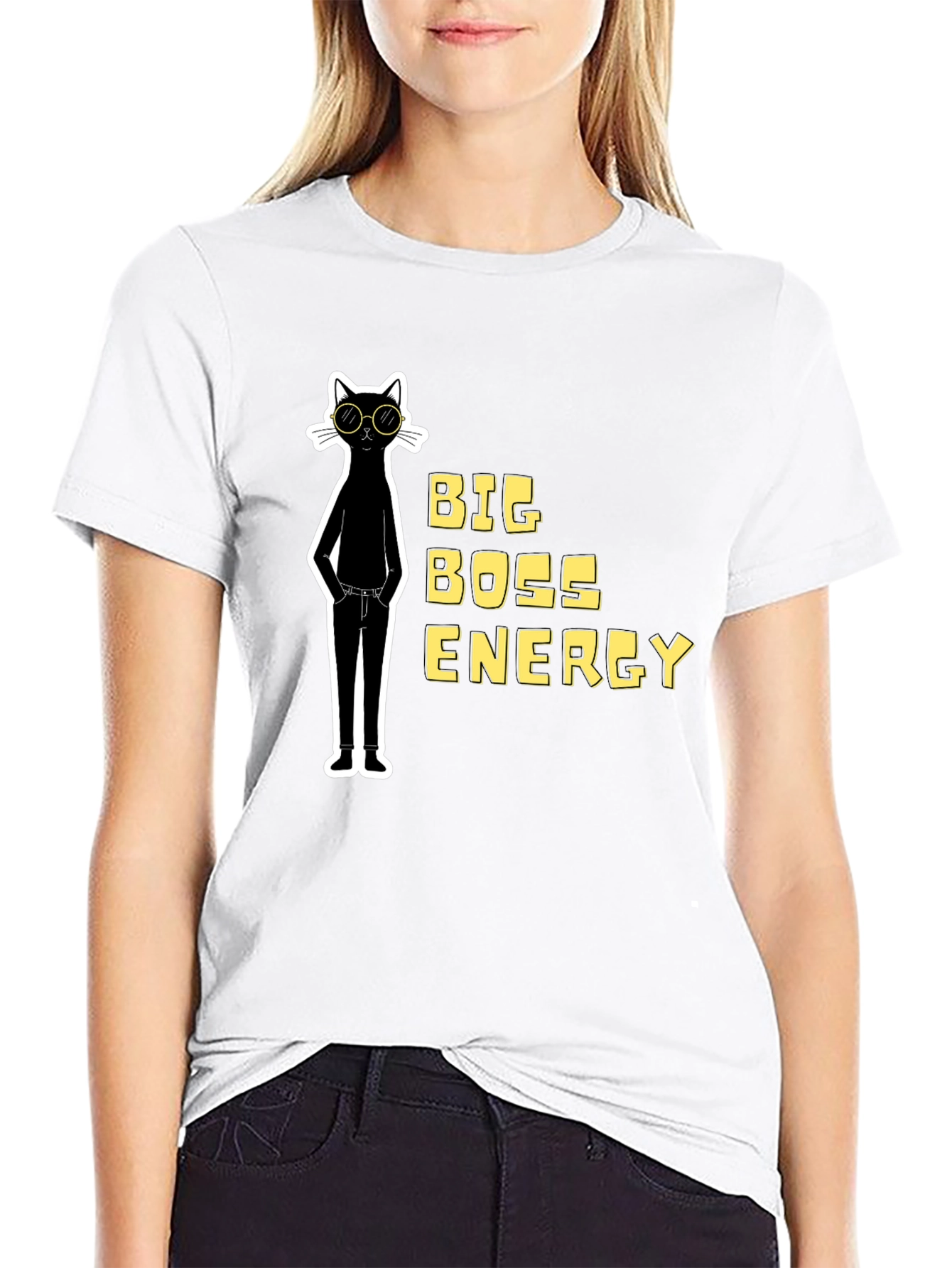 Big Boss Energy Cat Graphic Tee - Black