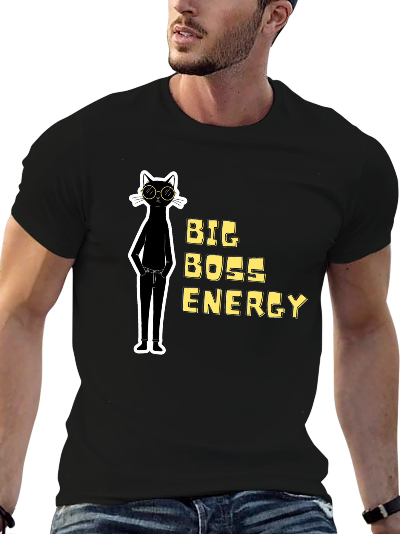 Big Boss Energy Cat Graphic Tee - Black