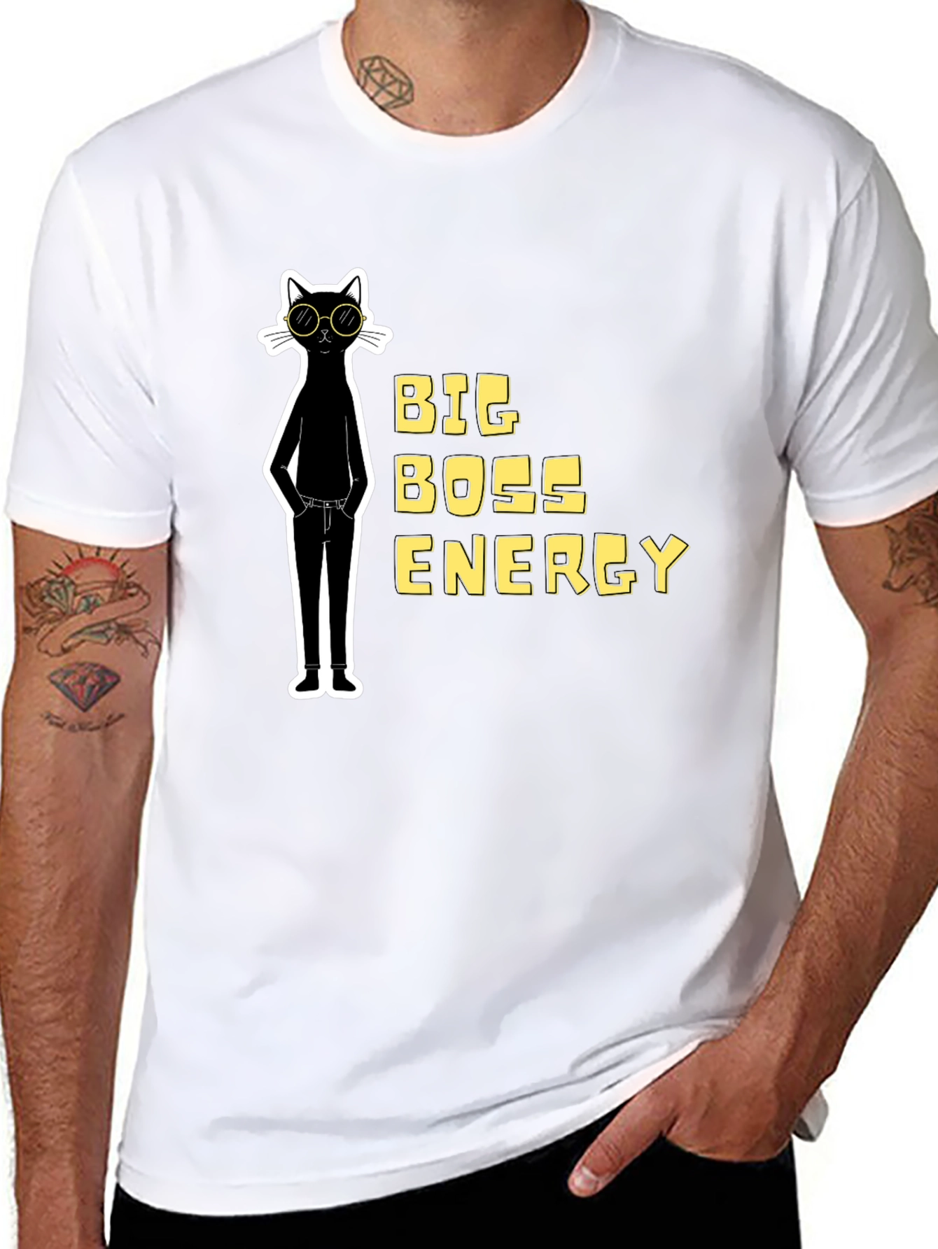 Big Boss Energy Cat Graphic Tee - Black