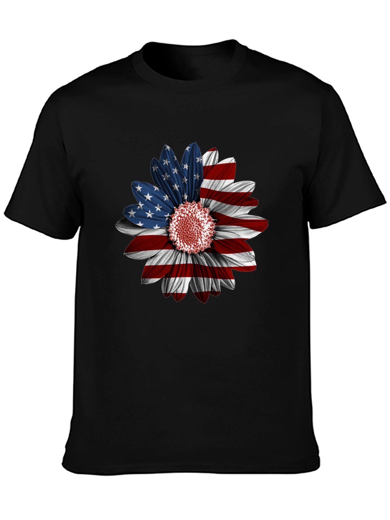 American Flag Sunflower Graphic Tee - Patriotic Style