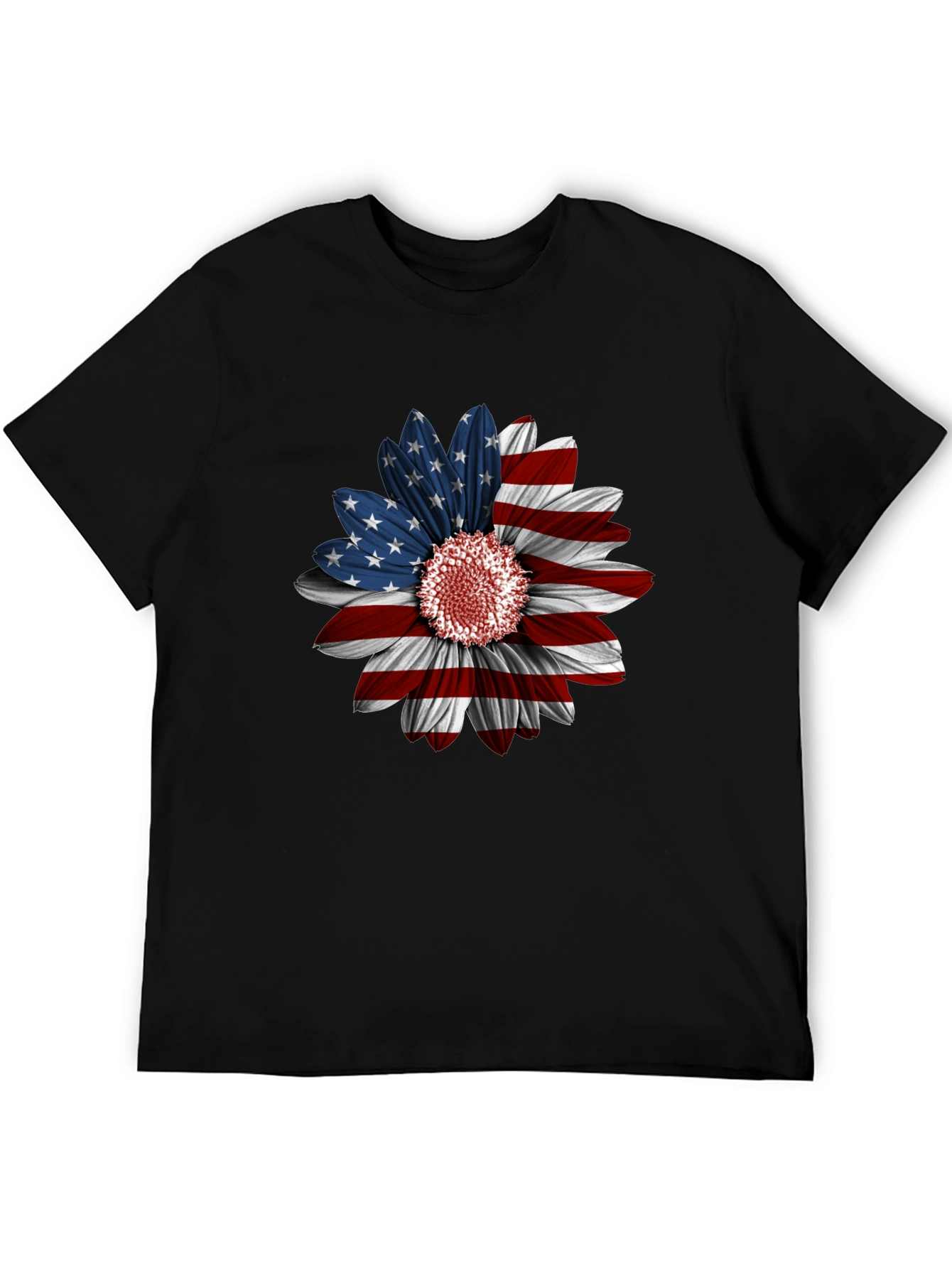American Flag Sunflower Graphic Tee - Patriotic Style