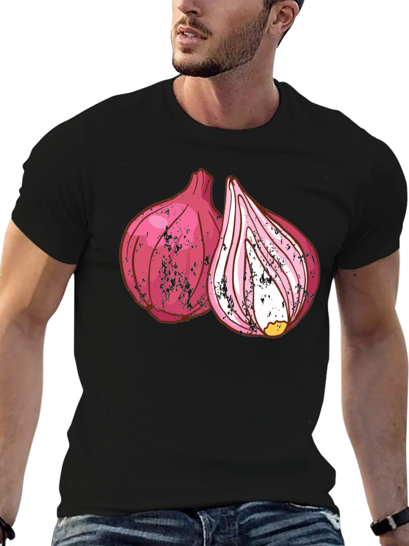 Red Onion Graphic Print Black T-Shirt