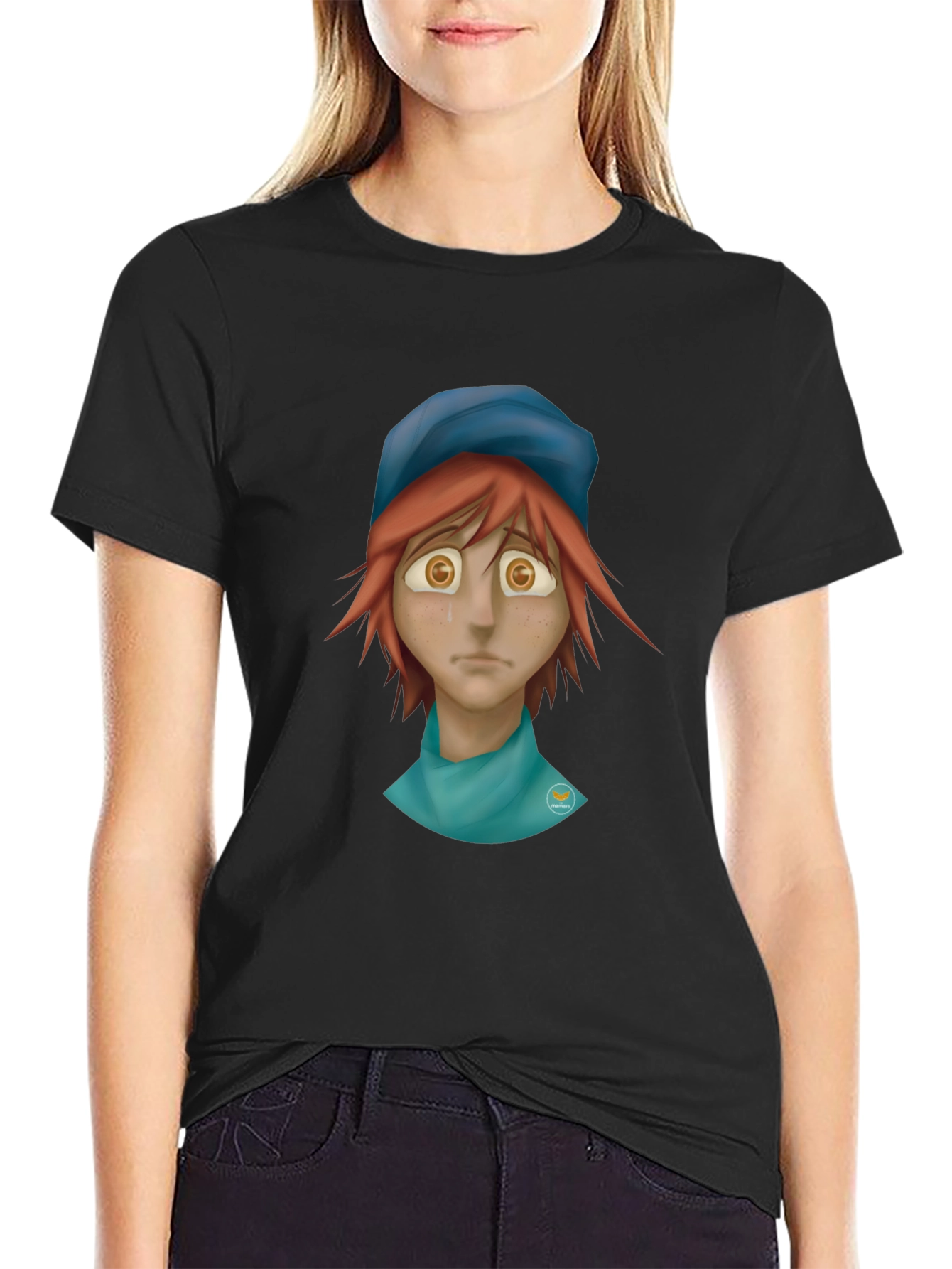 Melancholy Cartoon Graphic Tee - Unisex Black Shirt