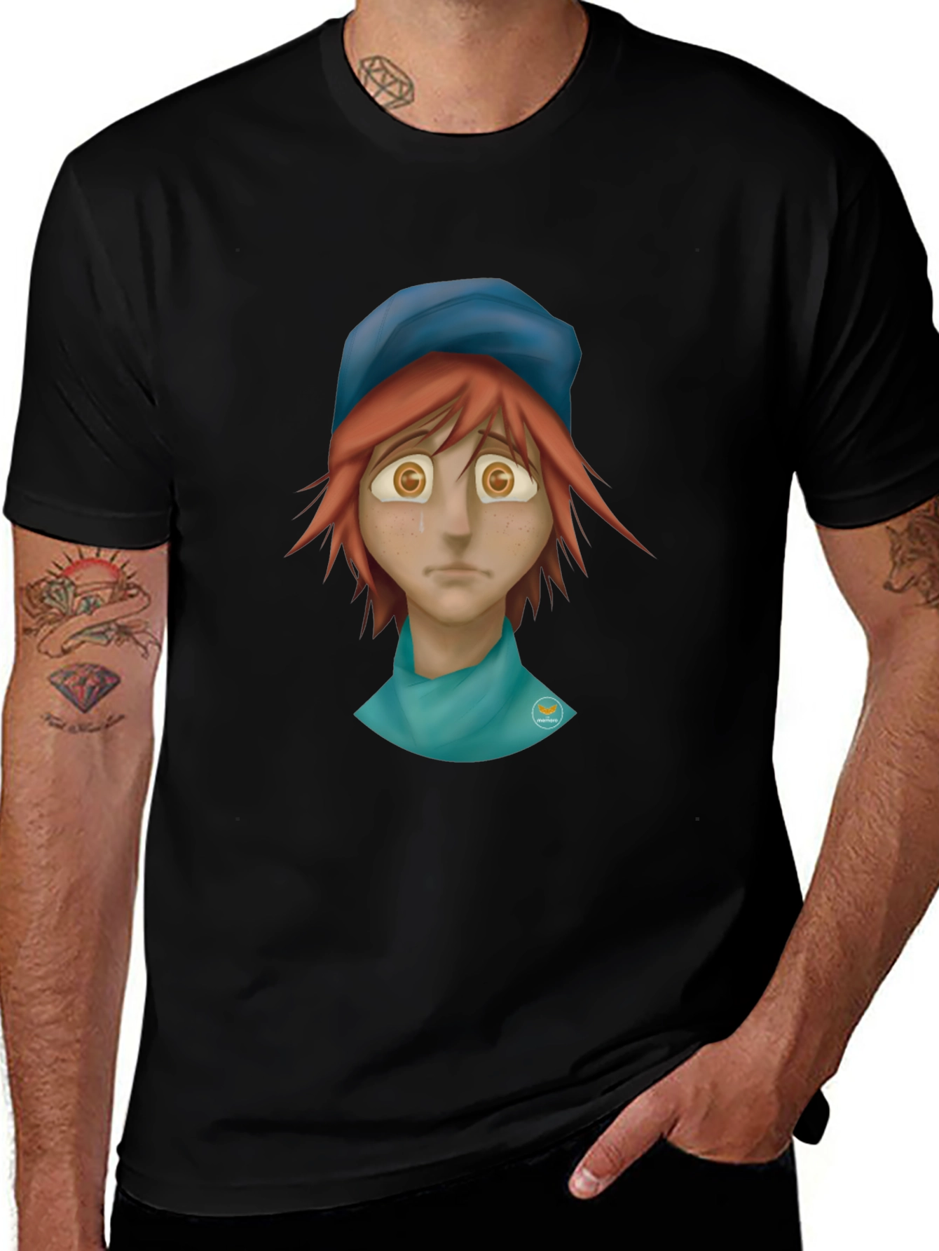 Melancholy Cartoon Graphic Tee - Unisex Black Shirt
