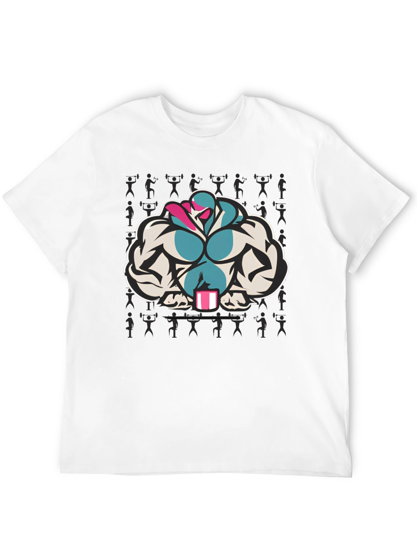 Black T-Shirt with Muscular Cartoon Graphic
