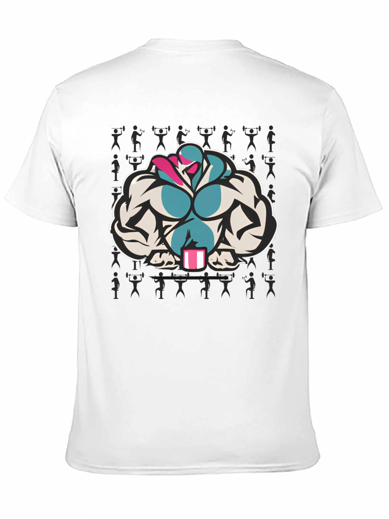 Black T-Shirt with Muscular Cartoon Graphic
