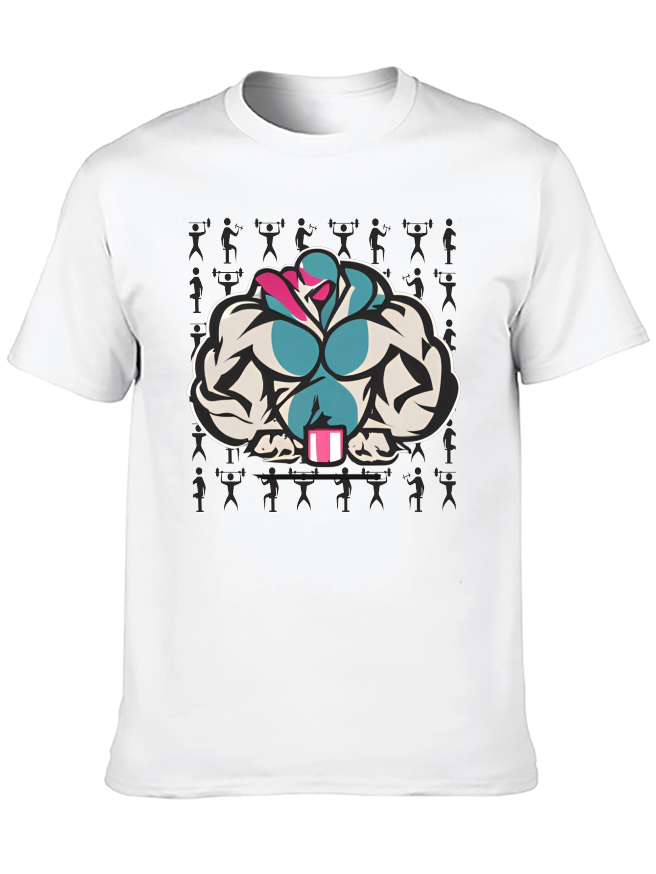 Black T-Shirt with Muscular Cartoon Graphic