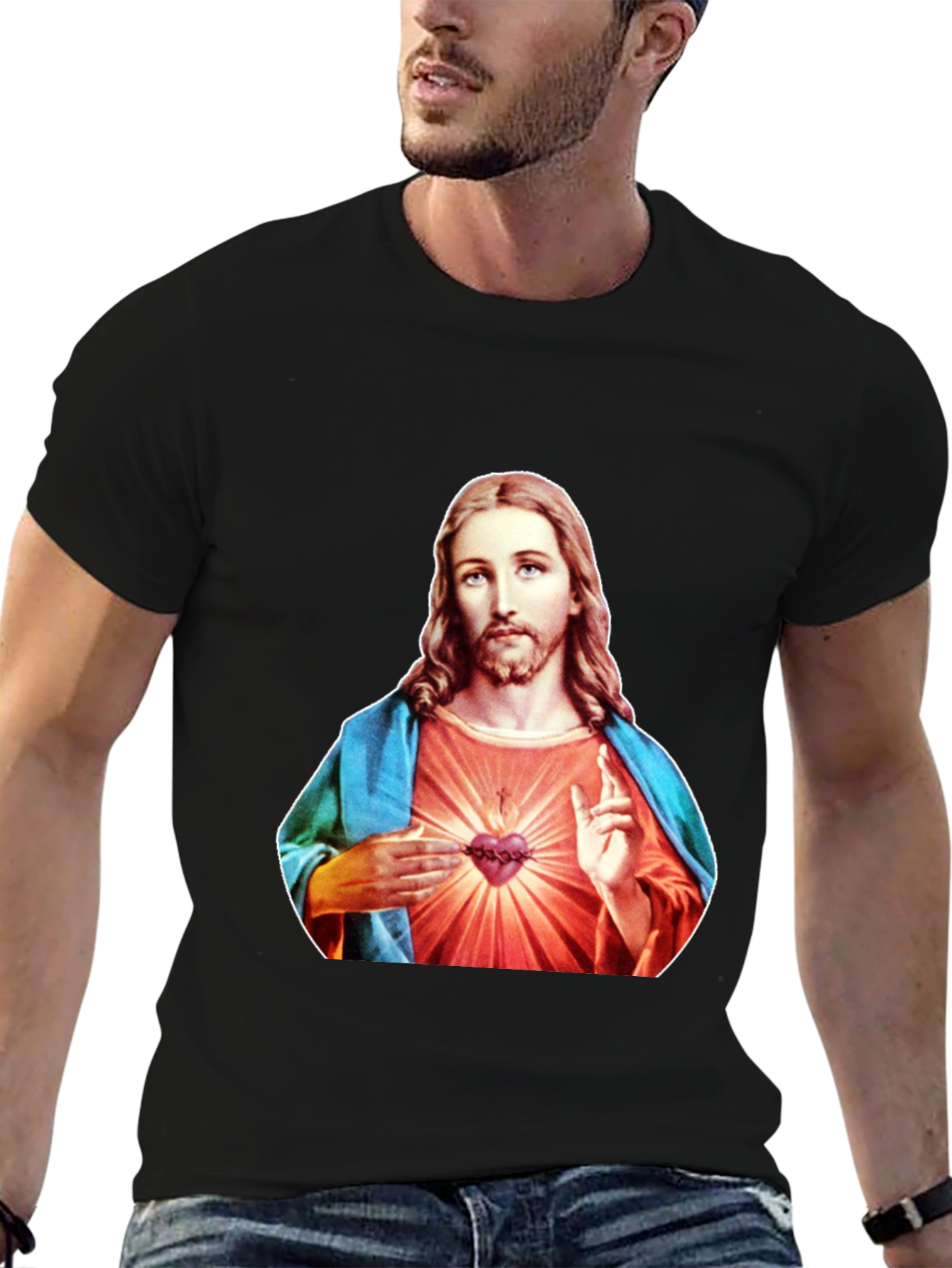 Jesus Sacred Heart Graphic T-Shirt - Black