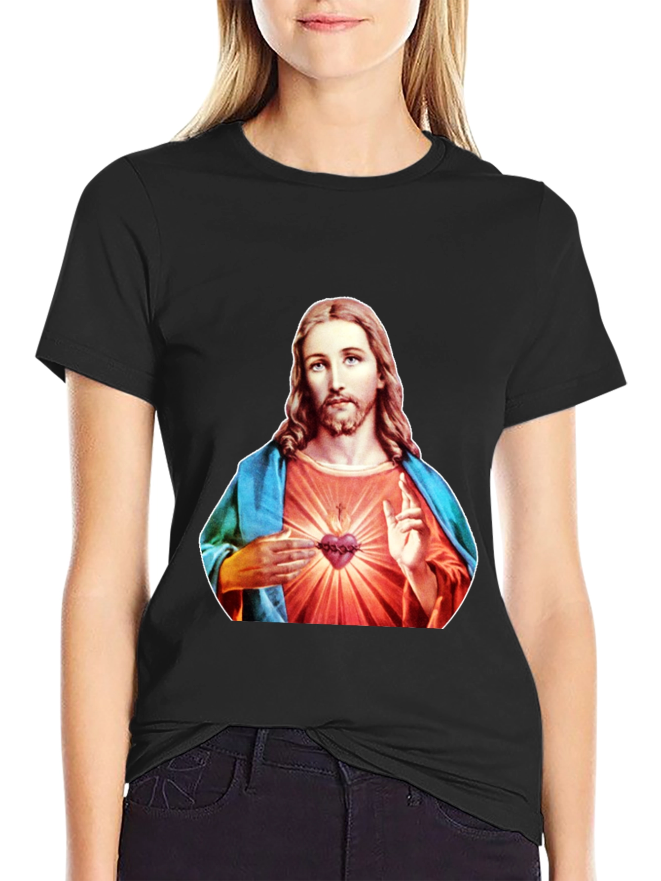 Jesus Sacred Heart Graphic T-Shirt - Black