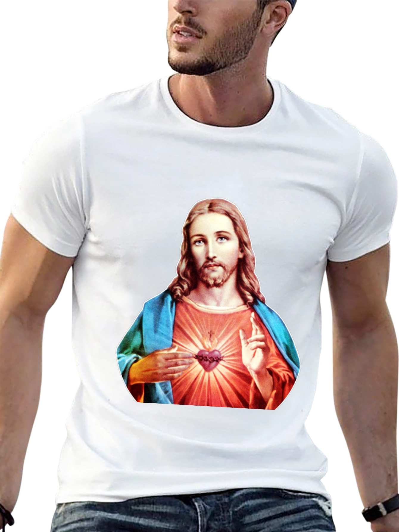 Jesus Sacred Heart Graphic T-Shirt - Black