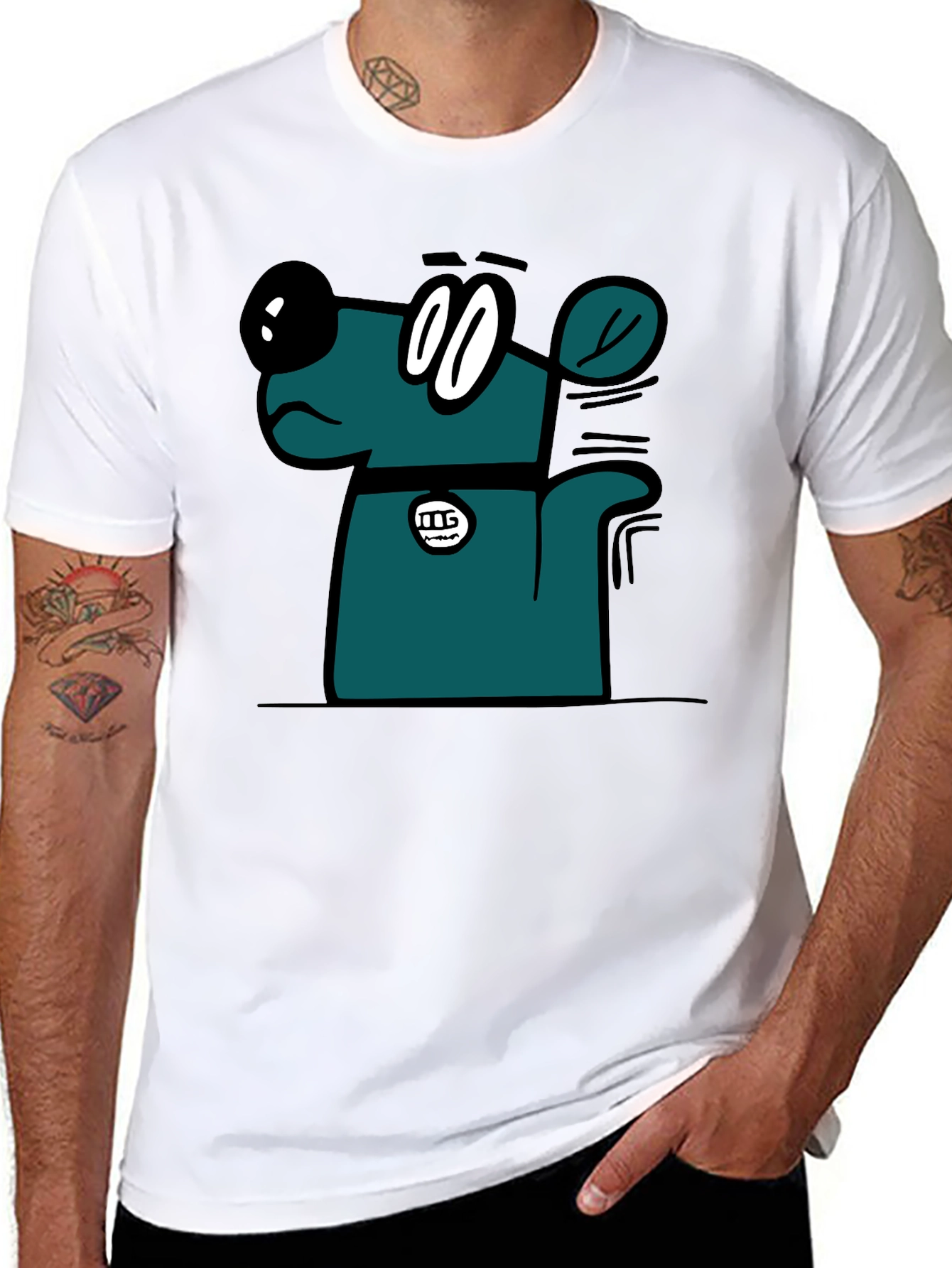 Cartoon Dog Graphic T-Shirt - Black Casual Tee