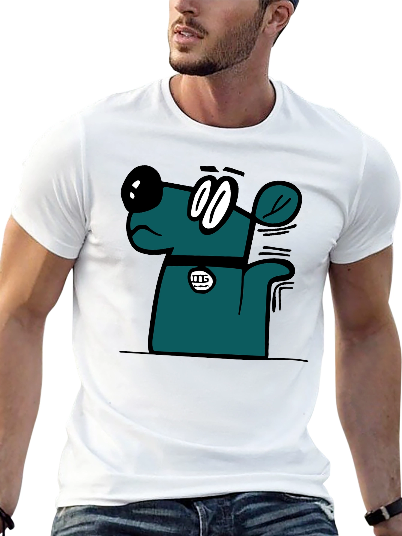 Cartoon Dog Graphic T-Shirt - Black Casual Tee