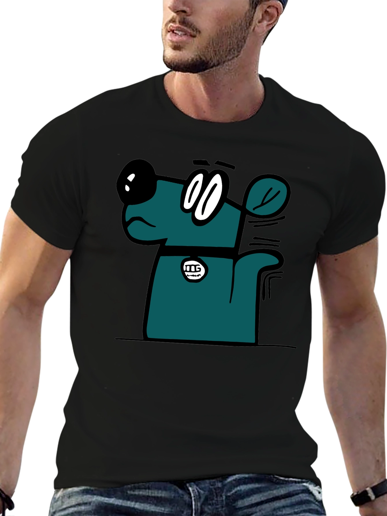 Cartoon Dog Graphic T-Shirt - Black Casual Tee