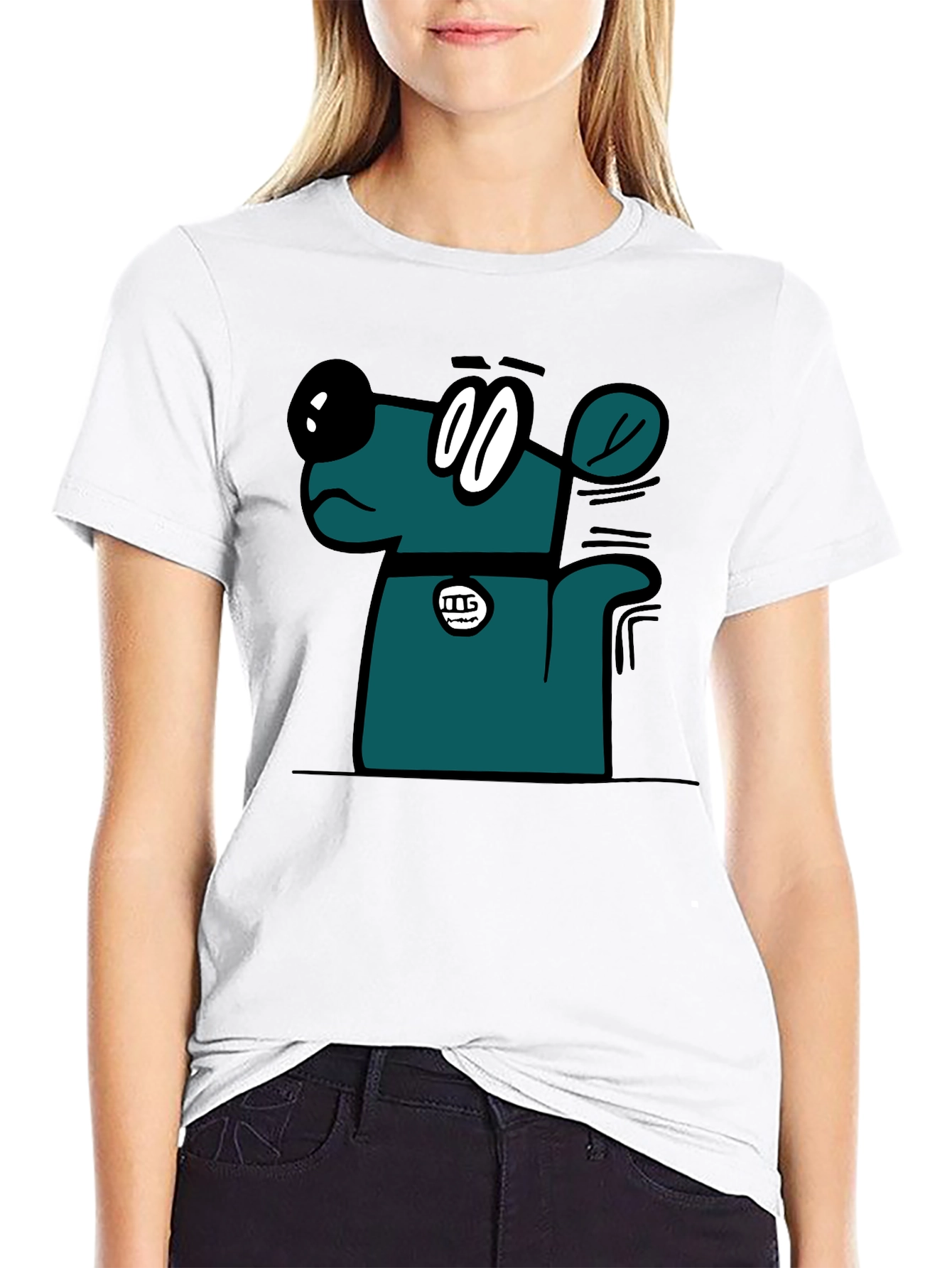 Cartoon Dog Graphic T-Shirt - Black Casual Tee
