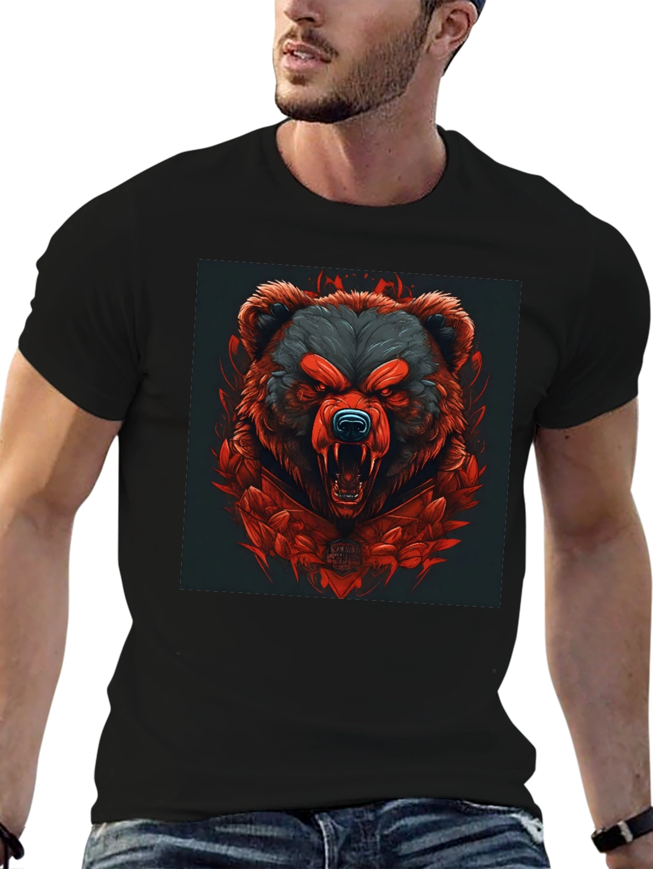 Raging Bear Graphic Tee - Black Cotton T-Shirt