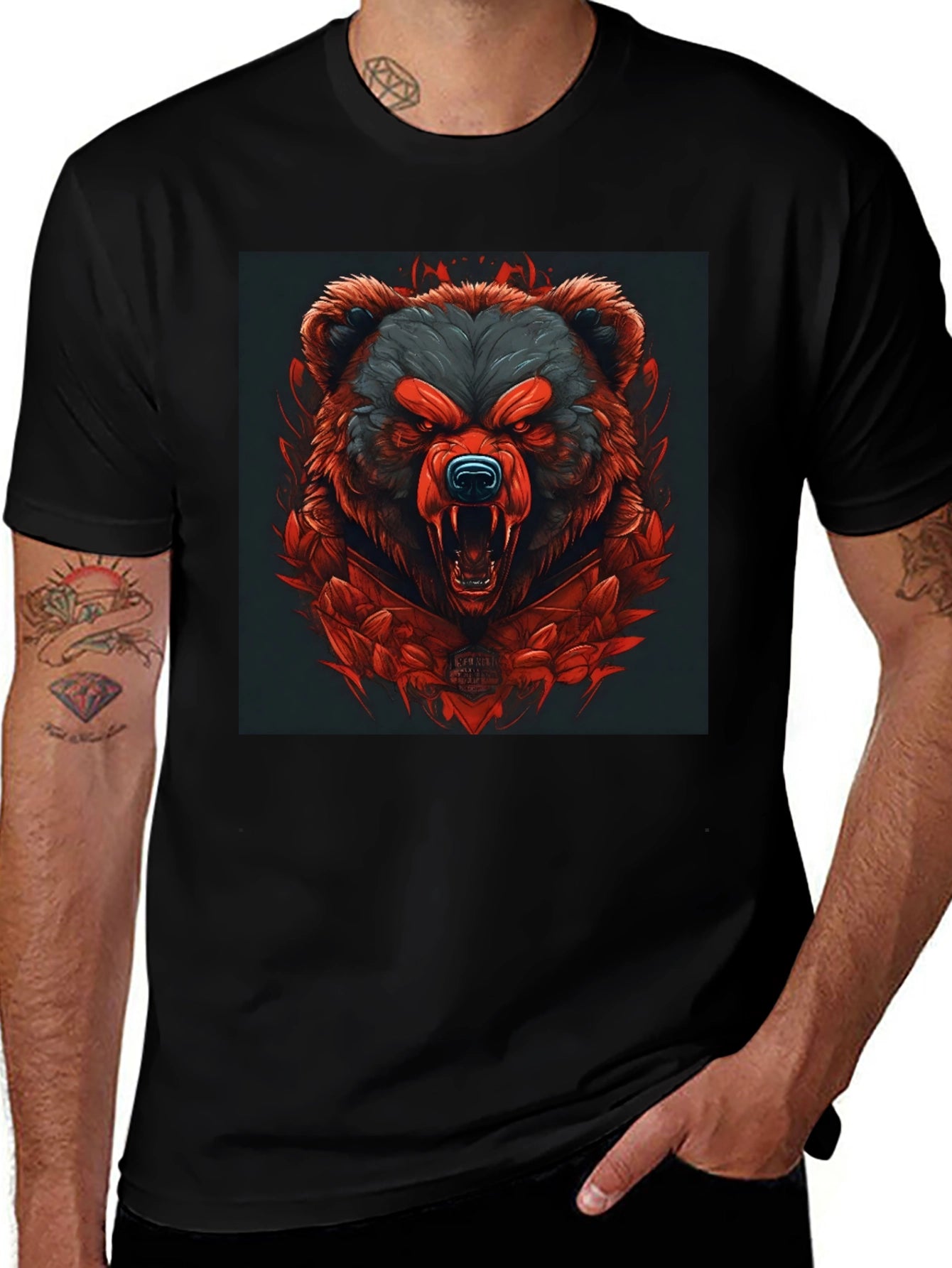 Raging Bear Graphic Tee - Black Cotton T-Shirt