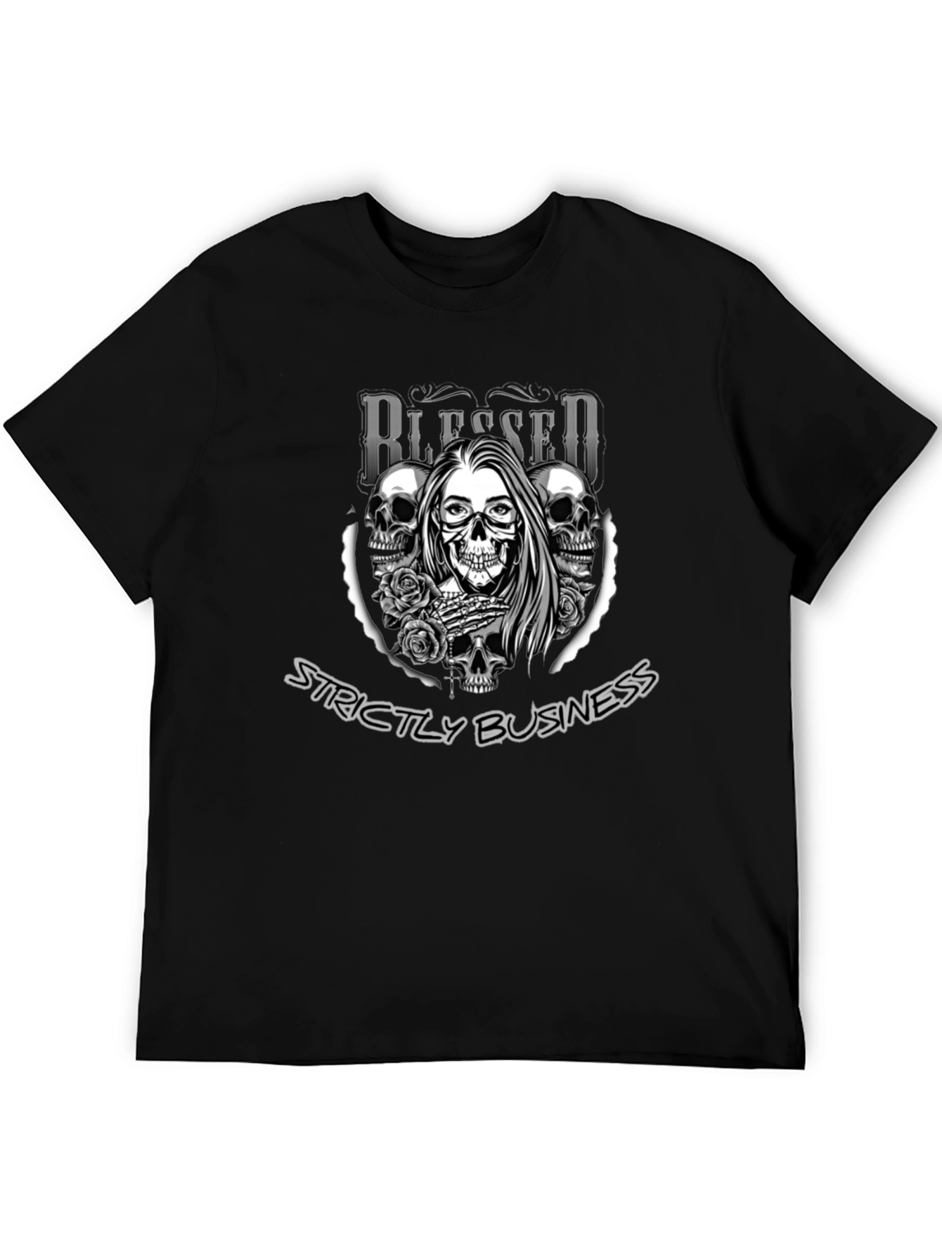 Blessed Strictly Business Skull Graphic T-Shirt
