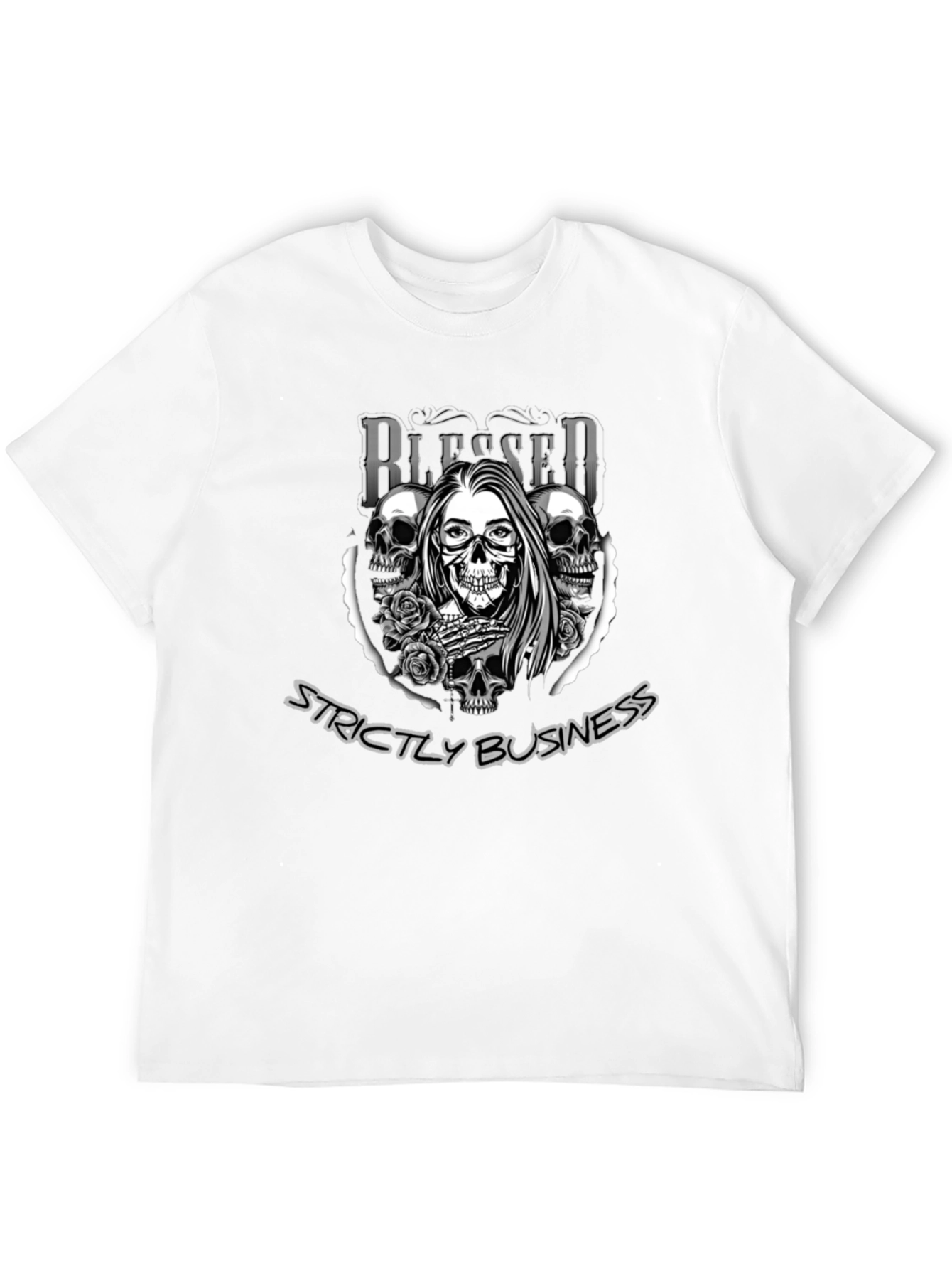 Blessed Strictly Business Skull Graphic T-Shirt