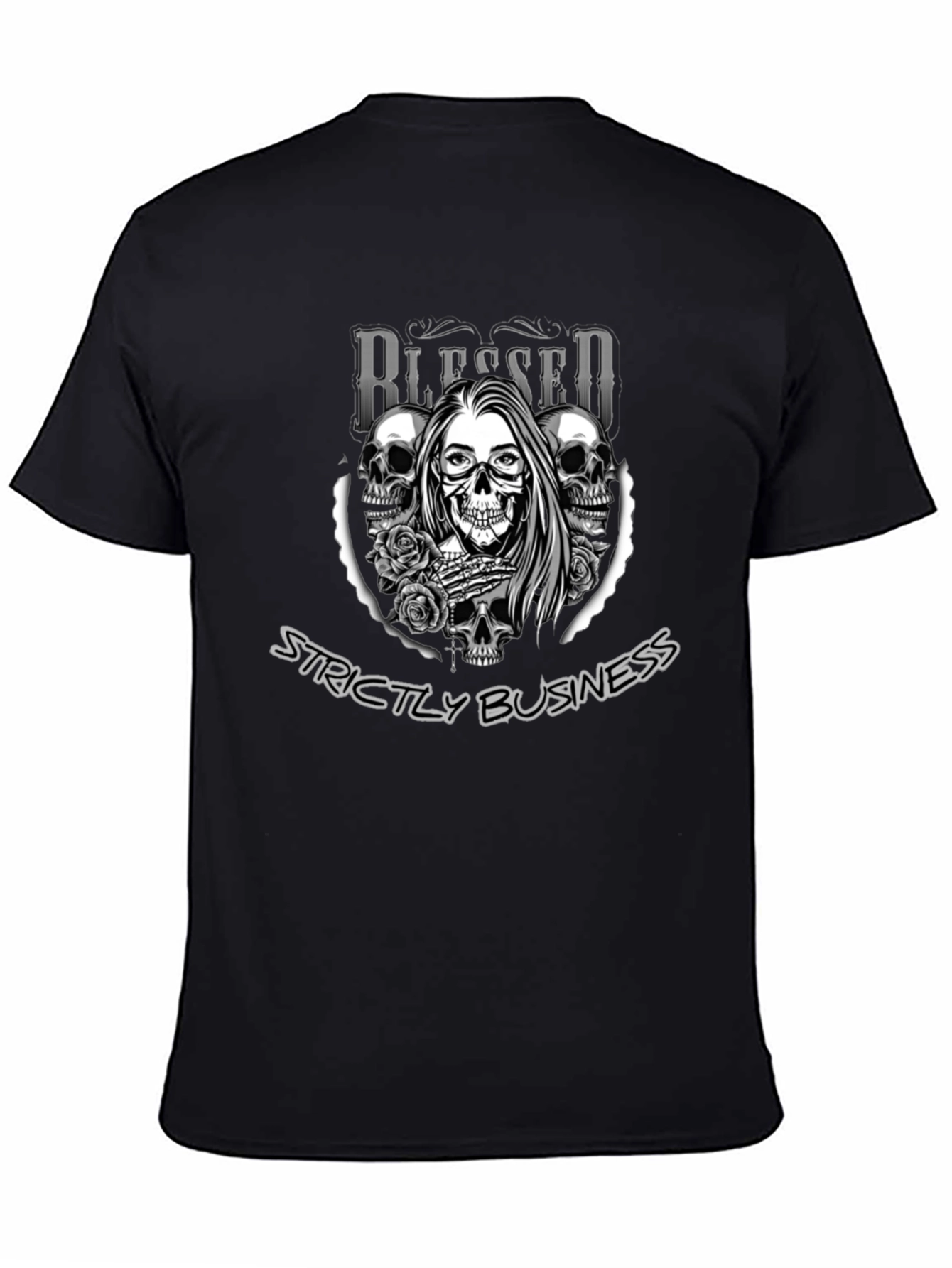Blessed Strictly Business Skull Graphic T-Shirt