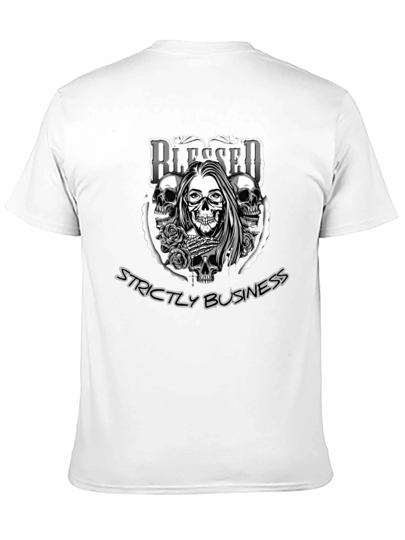 Blessed Strictly Business Skull Graphic T-Shirt