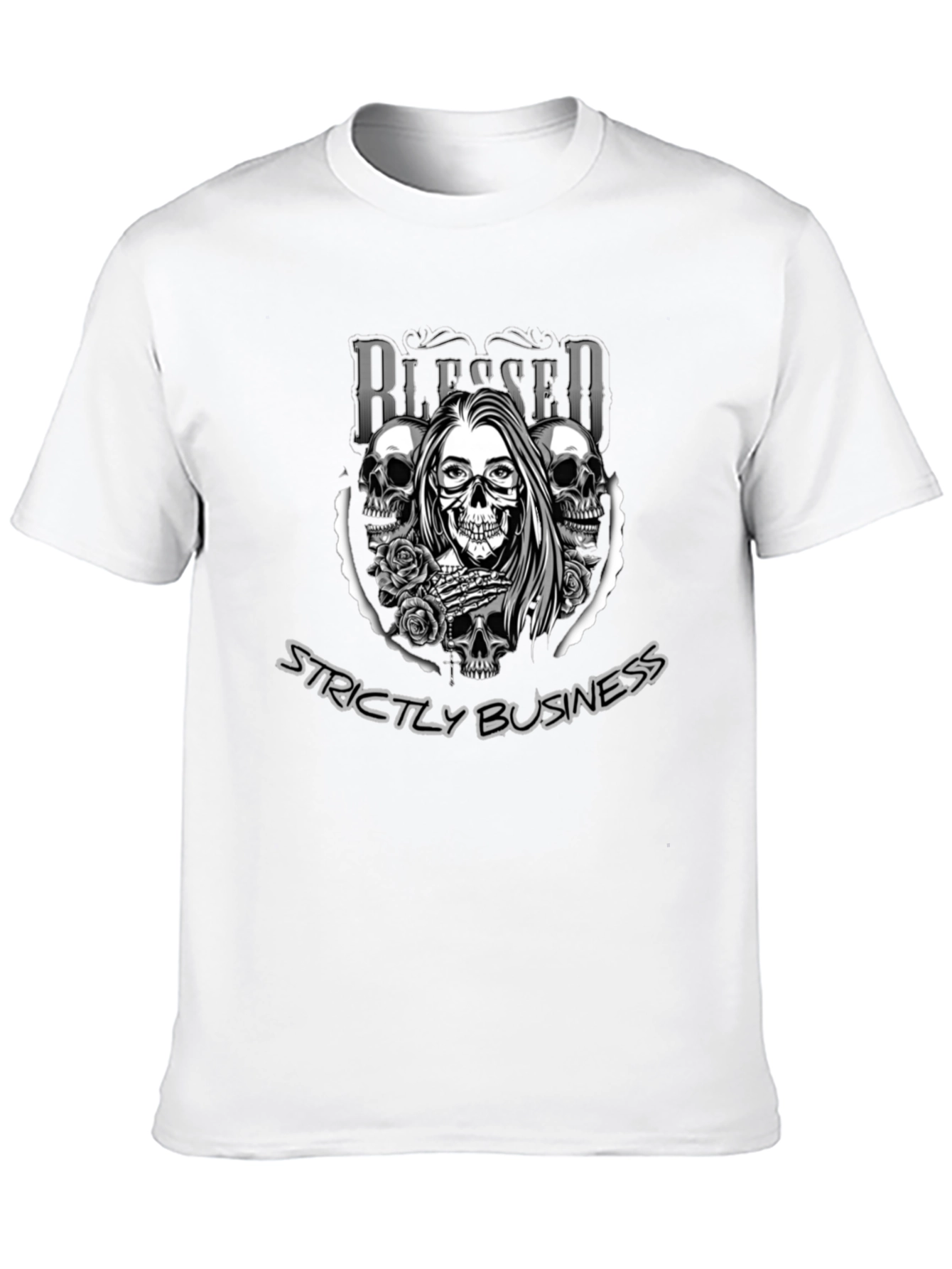 Blessed Strictly Business Skull Graphic T-Shirt