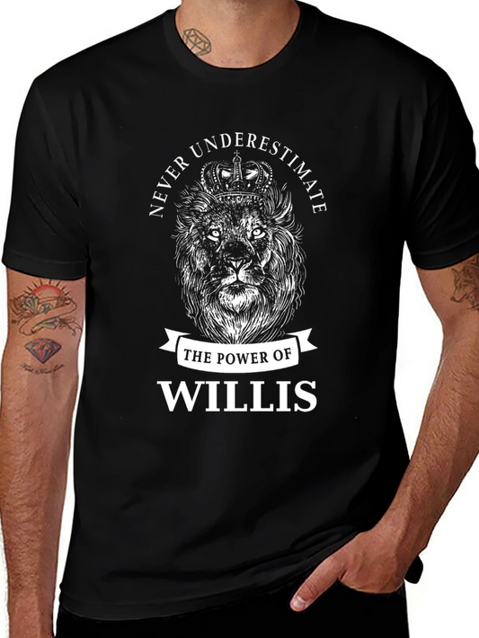 Never Underestimate Willis Black Lion Graphic T-Shirt