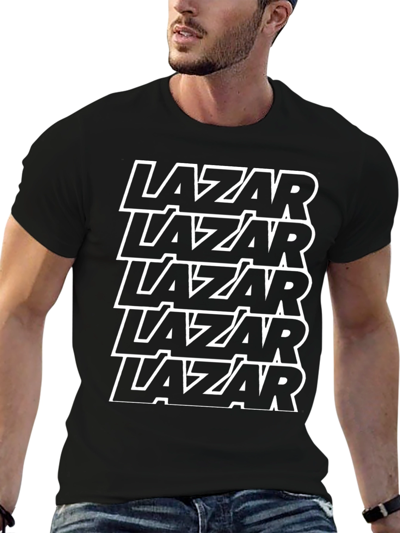 Lazar Text Graphic Print Black T-Shirt