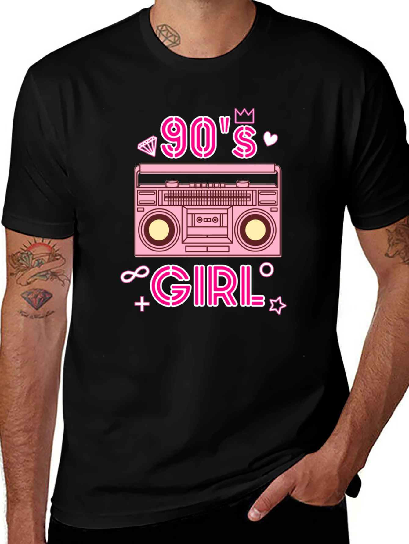 90s Girl Retro Boombox Graphic Tee - Black T-Shirt