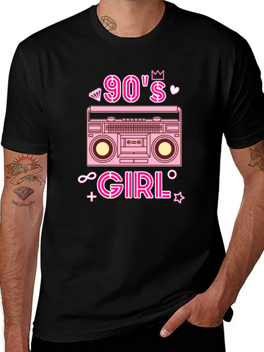 90s Girl Retro Boombox Graphic Tee - Black T-Shirt