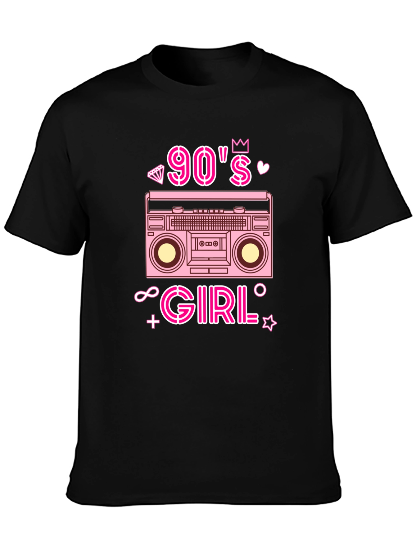90s Girl Retro Boombox Graphic Tee - Black T-Shirt