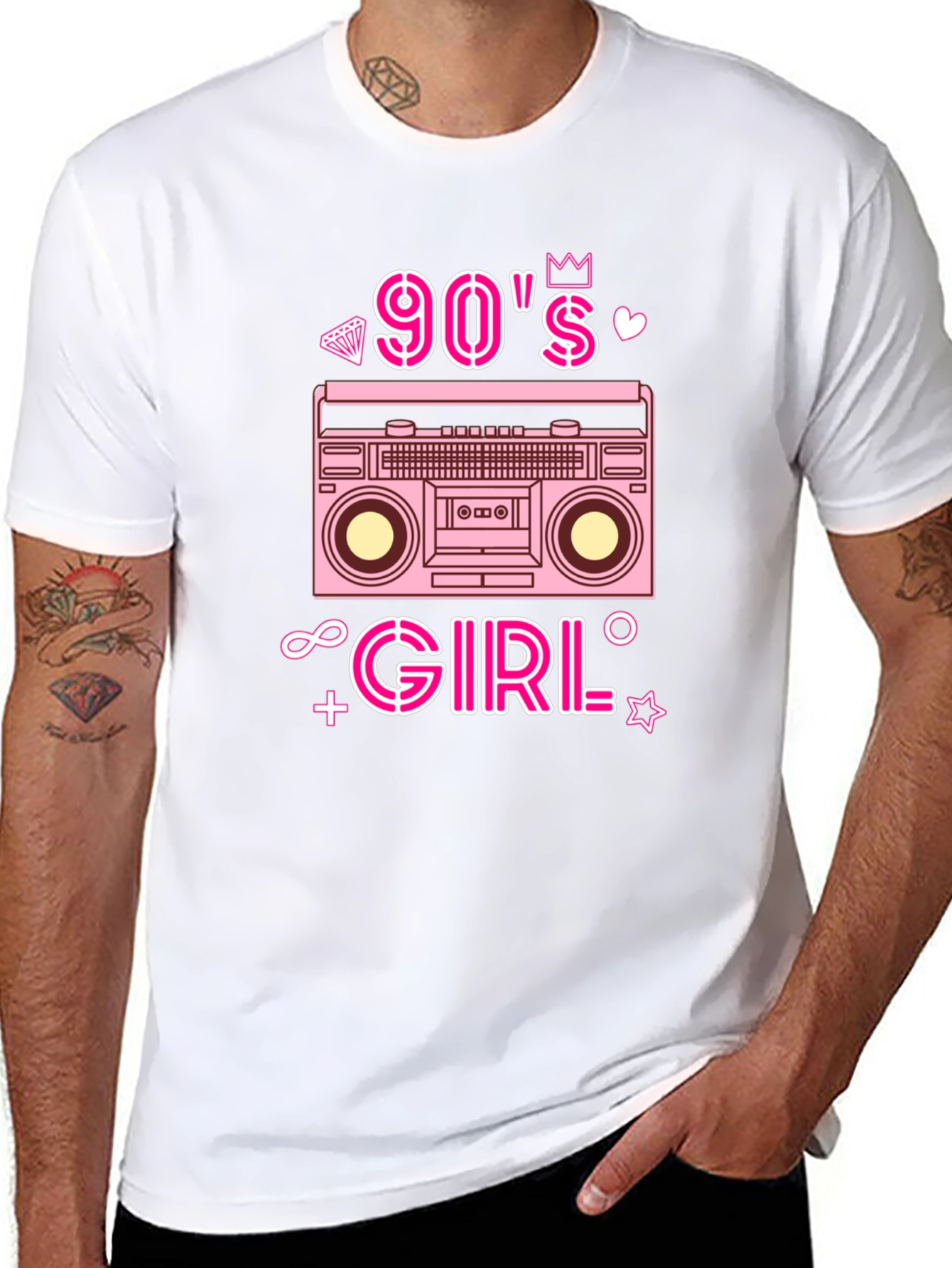 90s Girl Retro Boombox Graphic Tee - Black T-Shirt