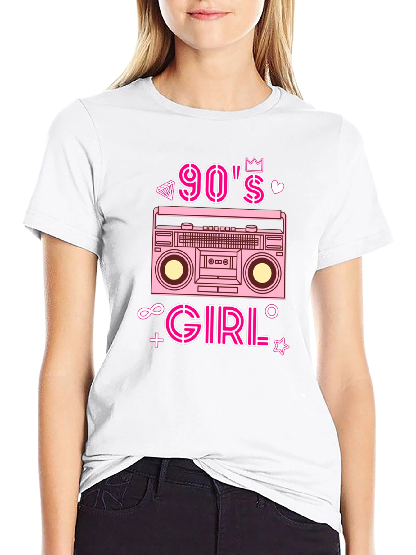 90s Girl Retro Boombox Graphic Tee - Black T-Shirt