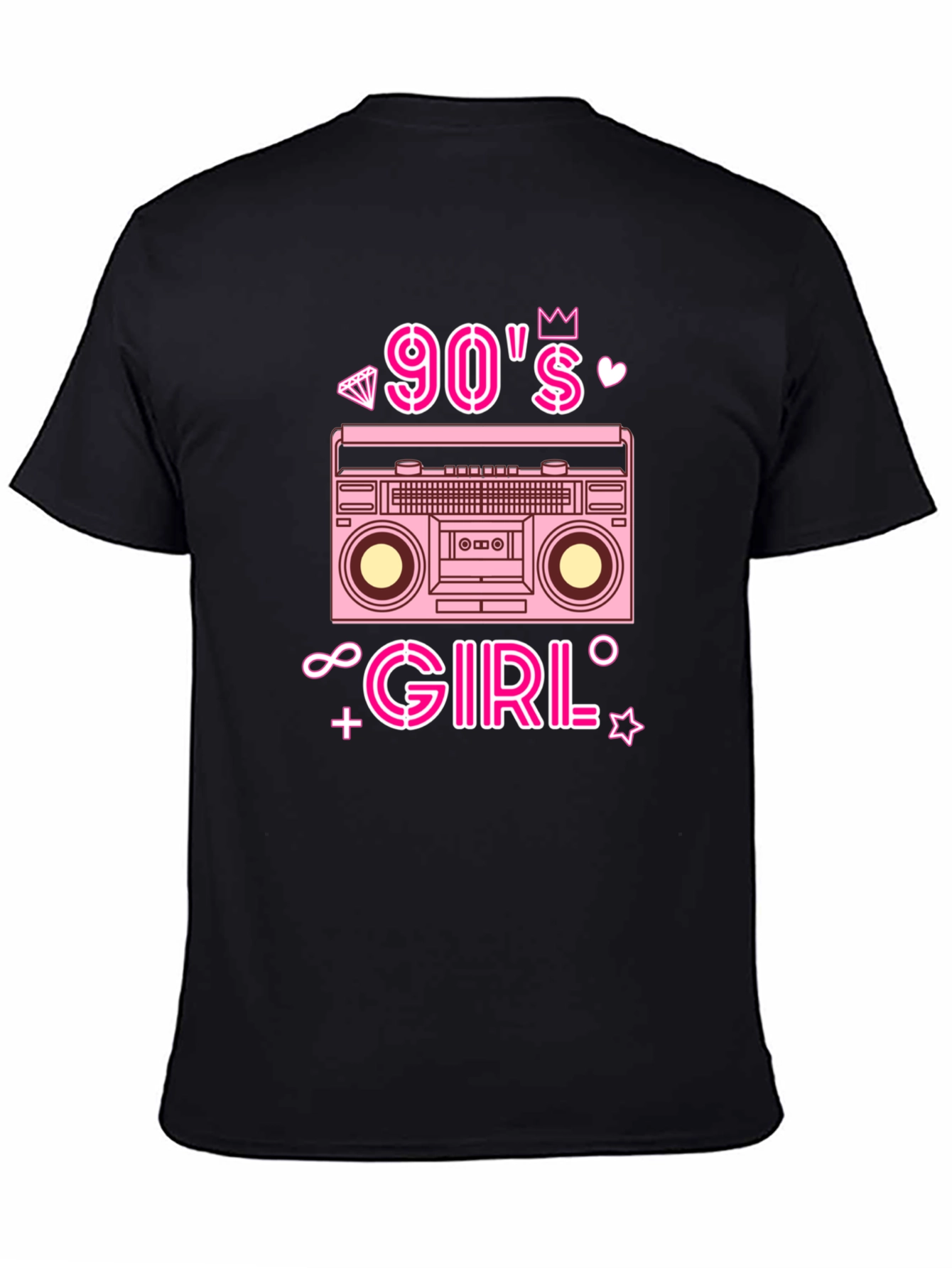 90s Girl Retro Boombox Graphic Tee - Black T-Shirt