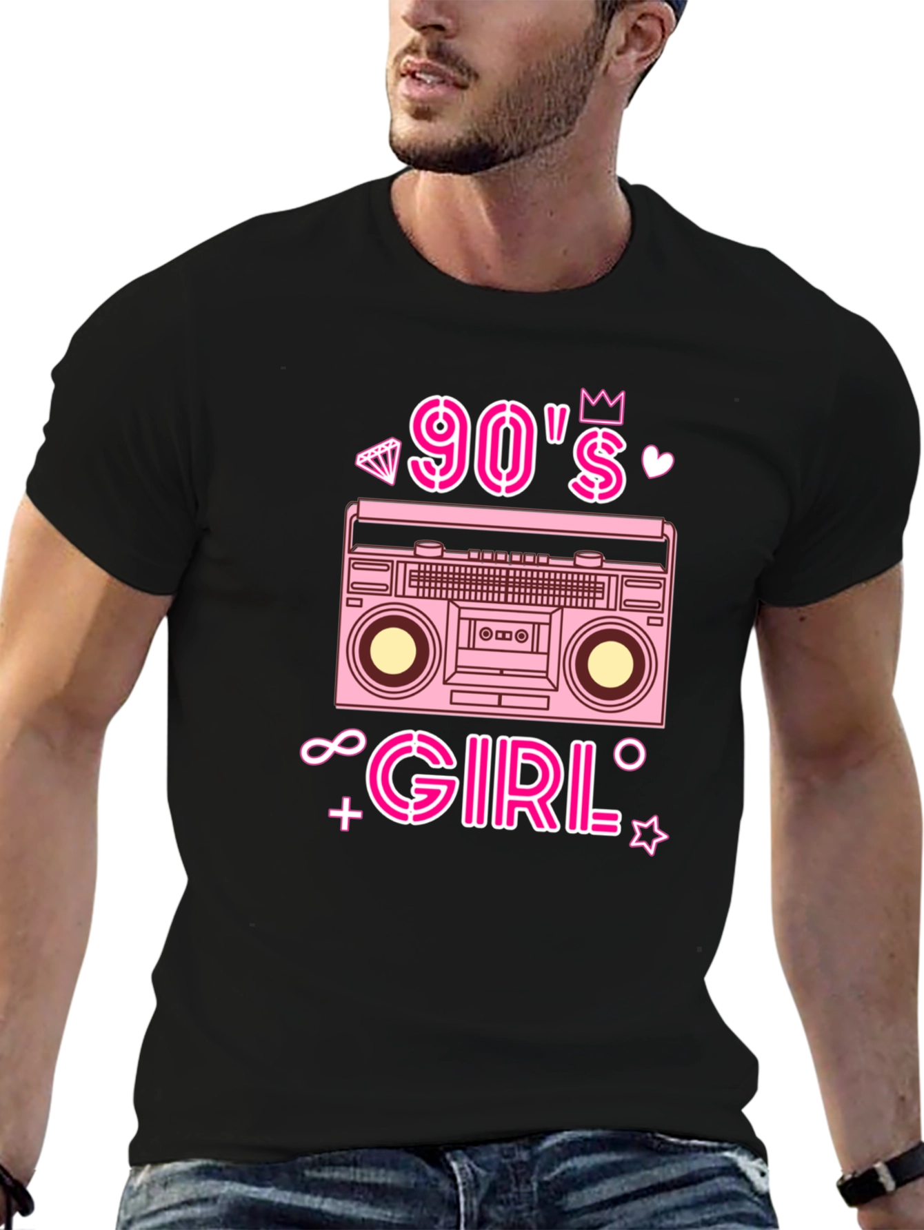 90s Girl Retro Boombox Graphic Tee - Black T-Shirt